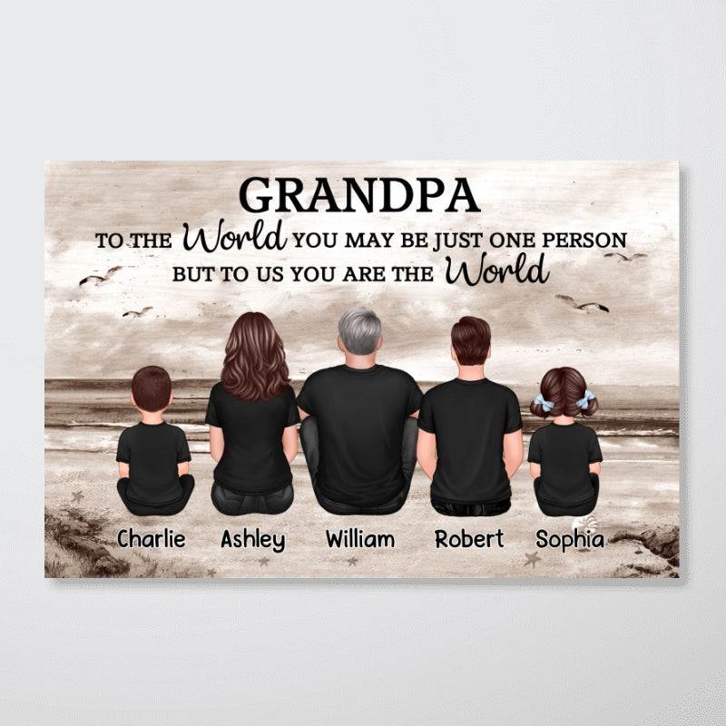 Grandpa And Grandsons Granddaughters Retro Vintage Beach Landscape Personalized Poster| Heartfelt Father's Day Gift For Grandpa From Grandkids