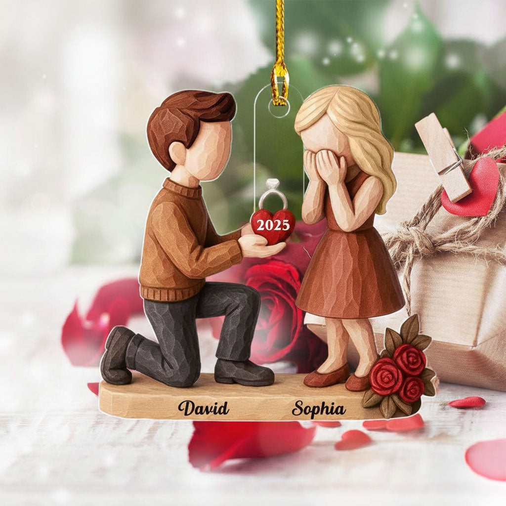 Couple Marriage Proposal - Personalized Acrylic Ornament - Newly Engaged Gift, "She Said Yes!" Ornament, Custom Just Engaged Gifts for Couples