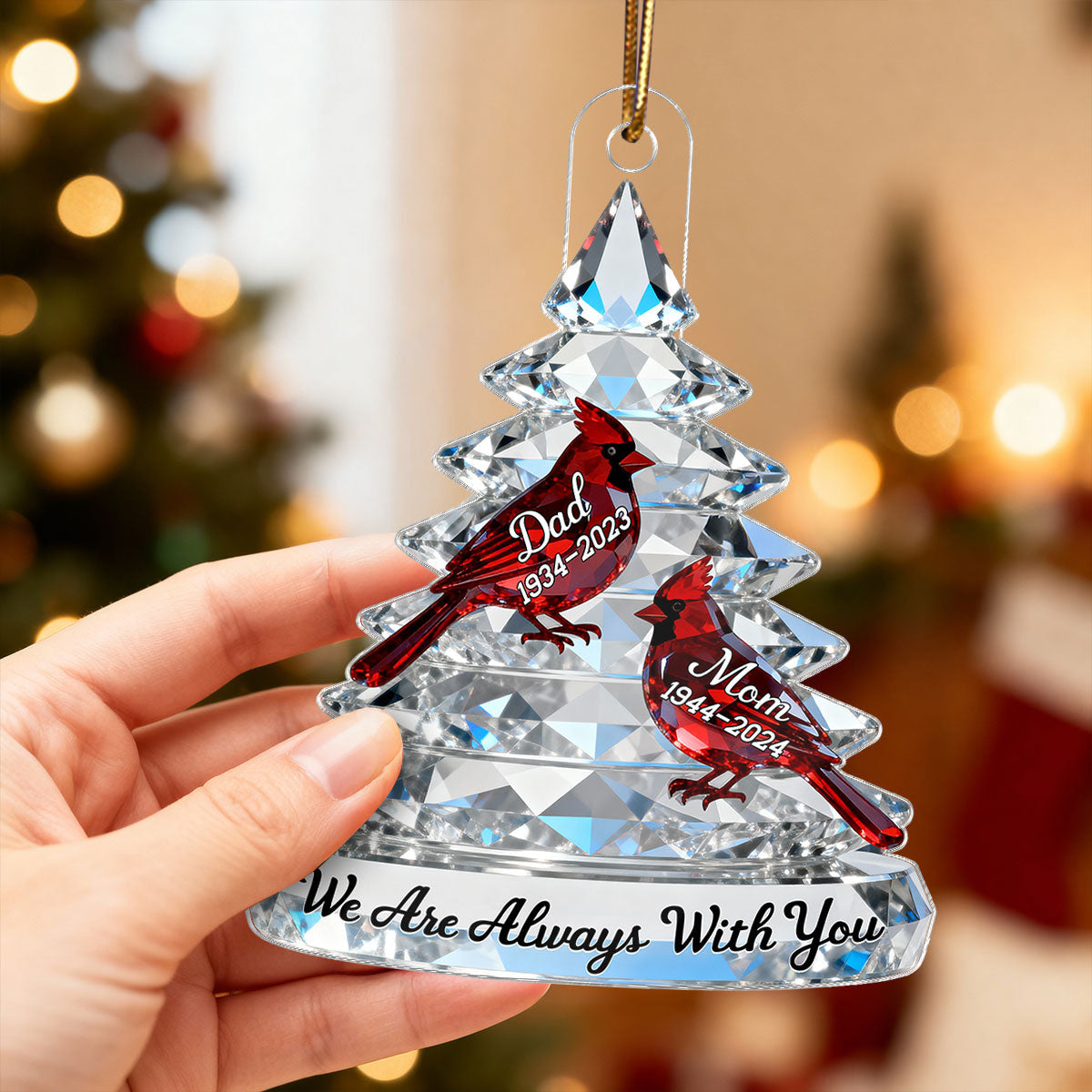 3D Effect Memorial Tree Cardinals - Personalized Acrylic Ornament - Remembrance Gift, Sympathy Gift For Whole Family, Extended Family