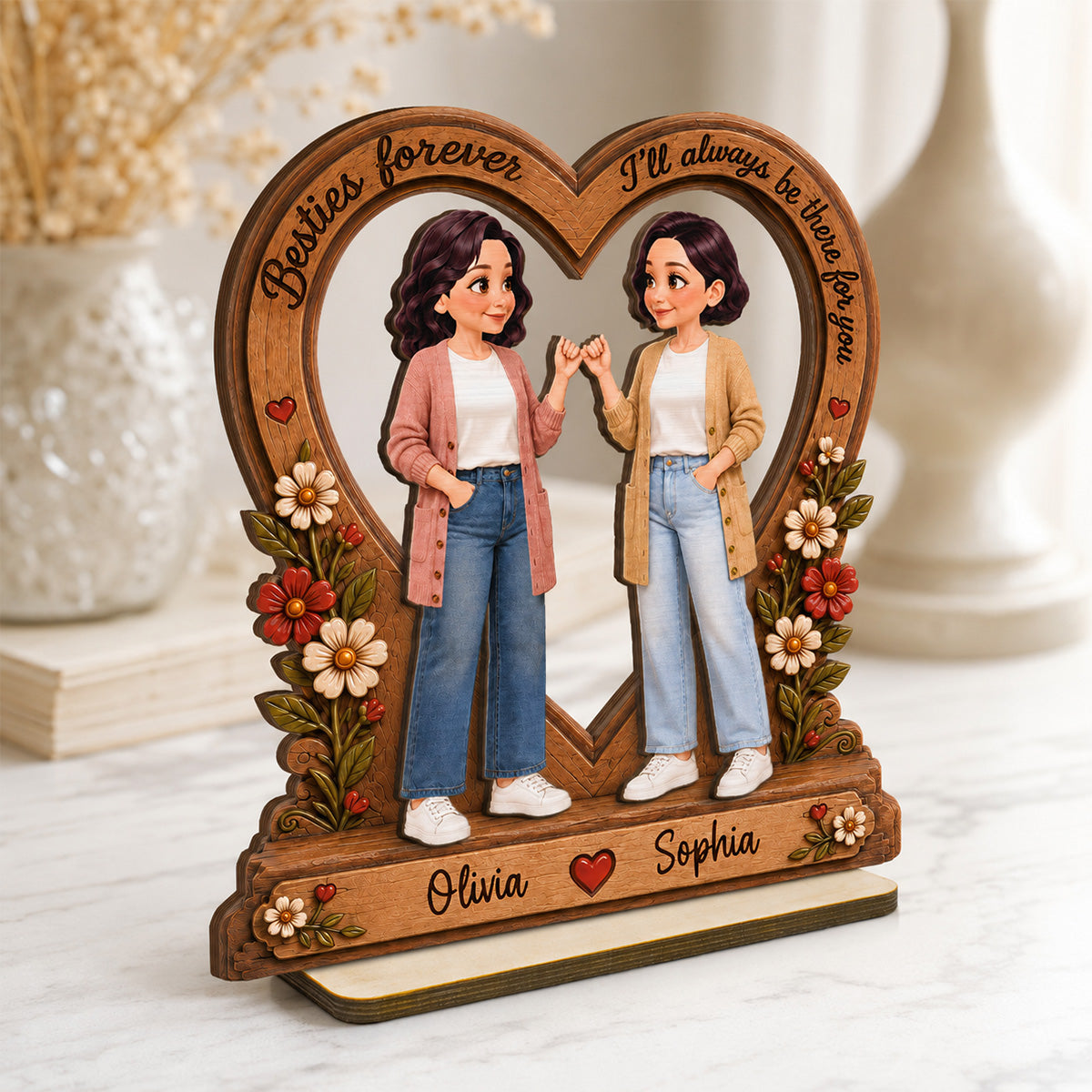 Best Friends Are The Family We Choose Pinky Promise Besties 2D Flat - Personalized 2-Layered Wooden Plaque - Birthday Gift, Friendship Gift for Best Friends