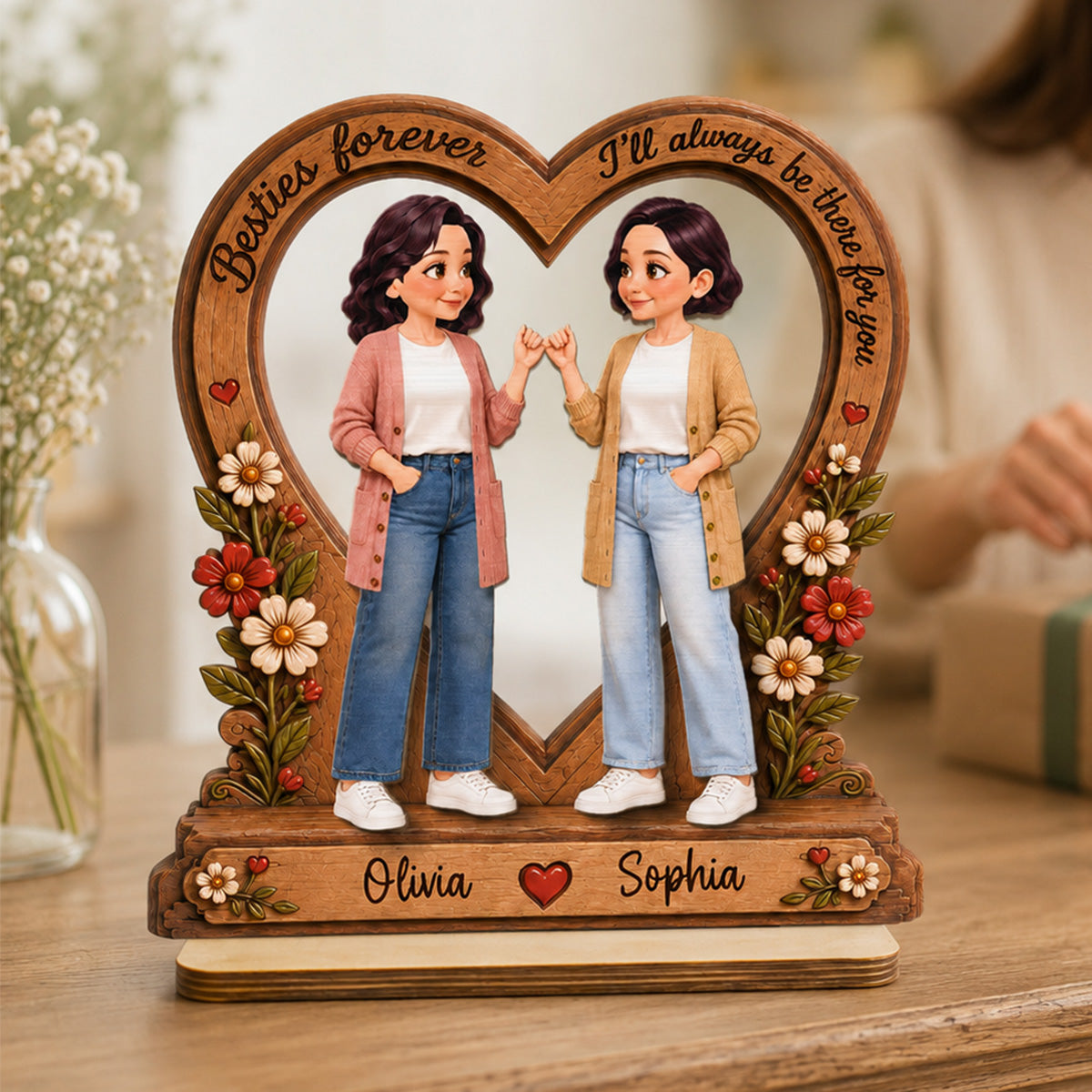 Best Friends Are The Family We Choose Pinky Promise Besties 2D Flat - Personalized 2-Layered Wooden Plaque - Birthday Gift, Friendship Gift for Best Friends