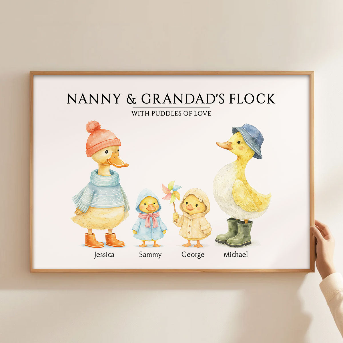 Nanny & Granddad's Flock with Puddles of Love - Personalised Poster - Gift for Grandparents