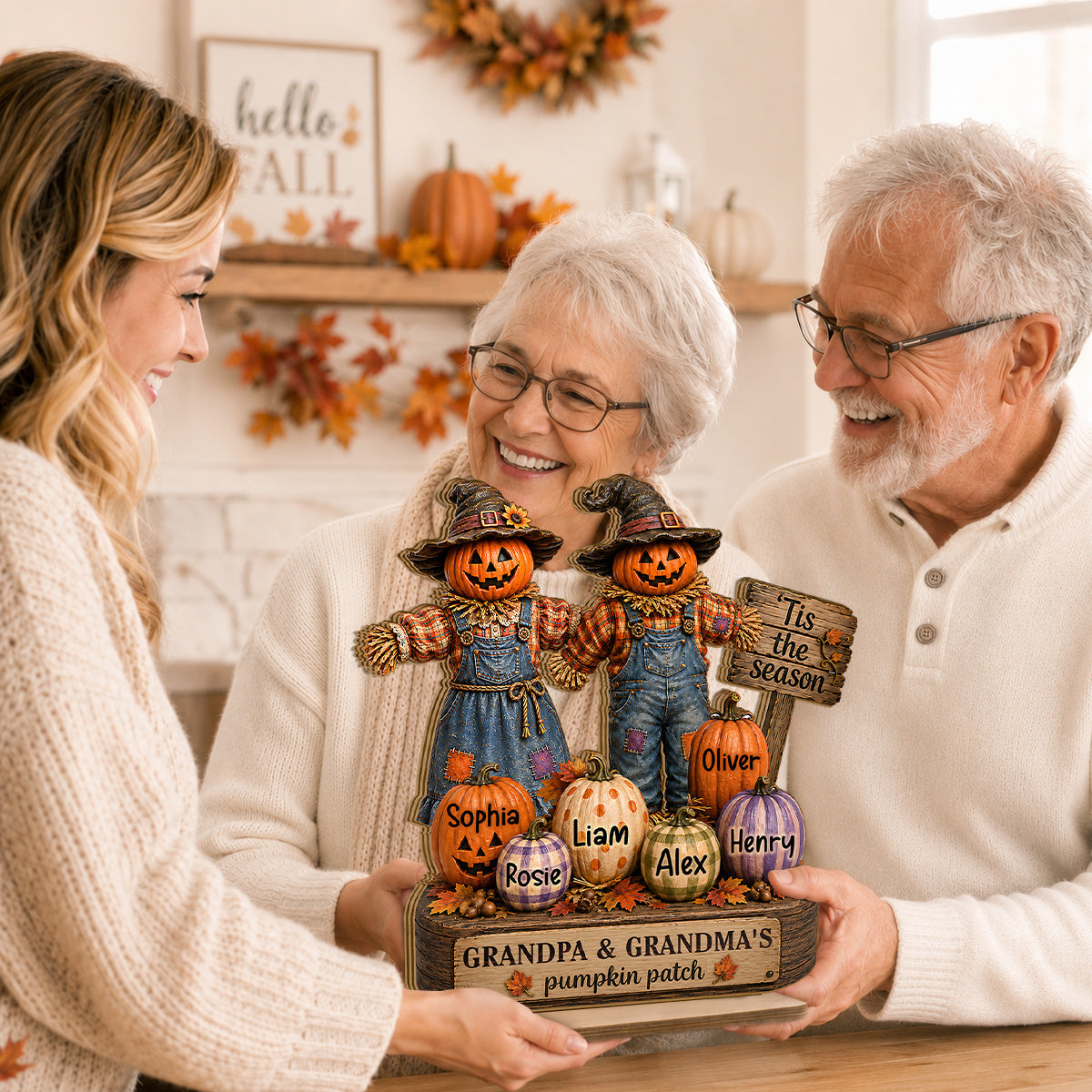 Grandparents' Pumpkin Patch Scarecrow - Personalized 2-Layered Wooden Plaque - Halloween Fall Decor for  Grandparents