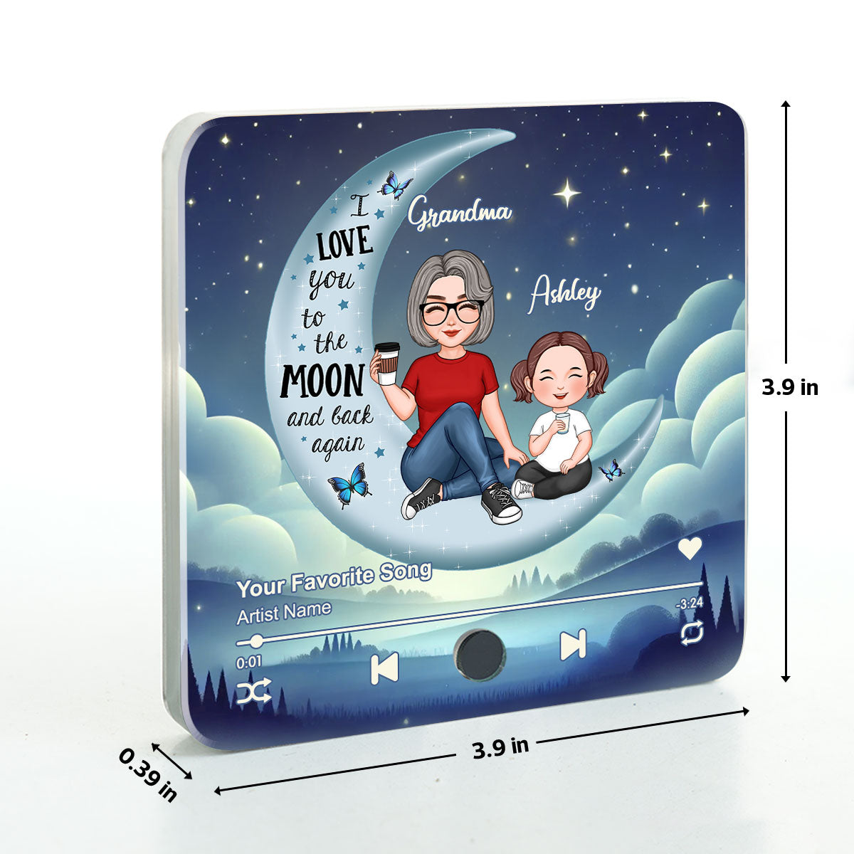 Cute Grandma Grandkids On Moon Personalized Music Fridge Magnet, Heartfelt 2025 Gift Birthday Gift For Mom For Grandma