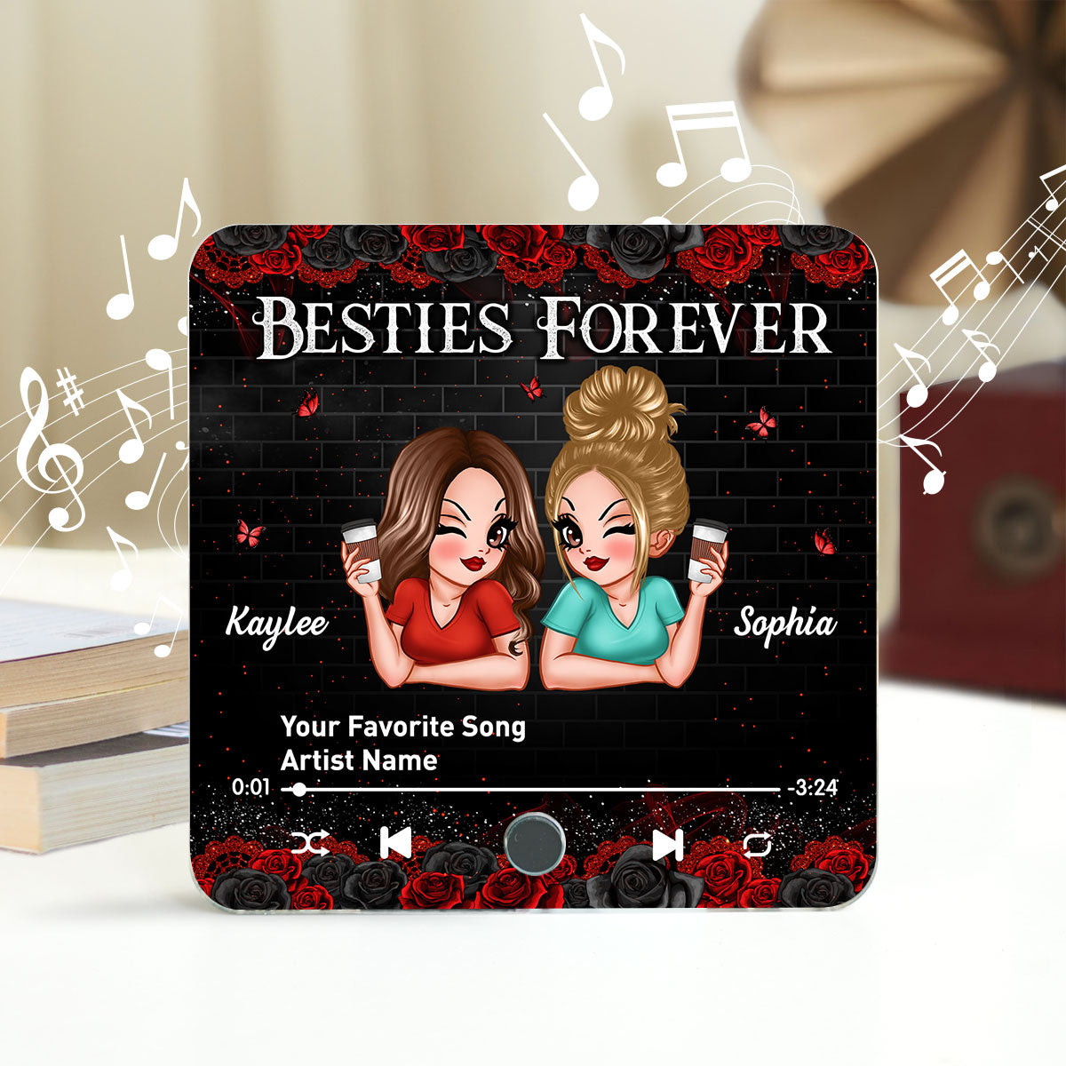 Besties Forever Friendship Song Personalized Music Fridge Magnet, Gift For Best Friends