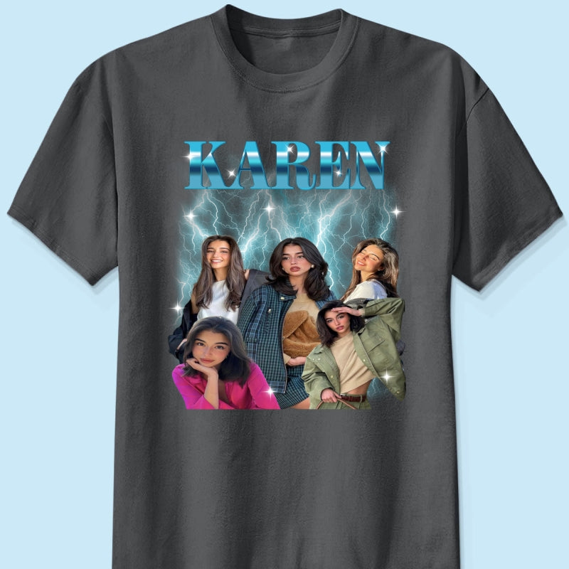Custom Photo Bootleg Girlfriend 6 Face 90s Retro Vintage T-Shirt, Shirt with Face on It for Boyfriend Birthday Gift, Pictures Tee for Couple