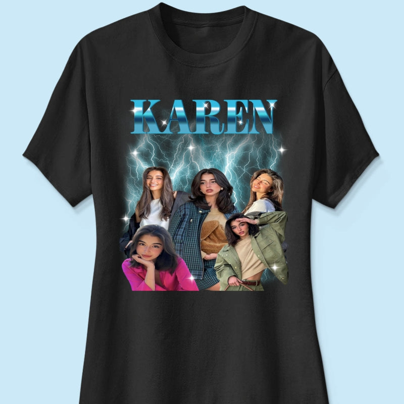 Custom Photo Bootleg Girlfriend 6 Face 90s Retro Vintage T-Shirt, Shirt with Face on It for Boyfriend Birthday Gift, Pictures Tee for Couple