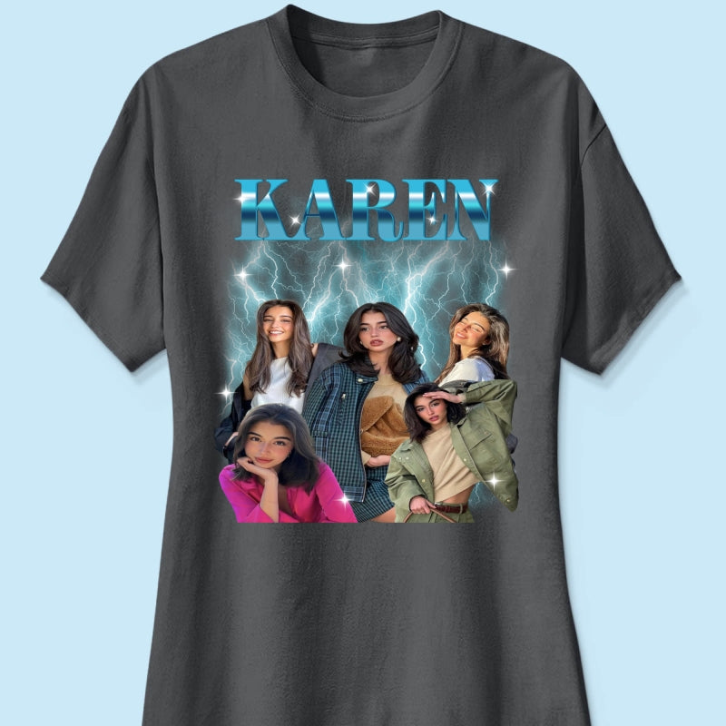Custom Photo Bootleg Girlfriend 6 Face 90s Retro Vintage T-Shirt, Shirt with Face on It for Boyfriend Birthday Gift, Pictures Tee for Couple