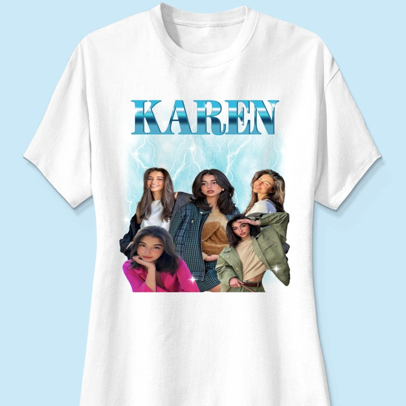 Custom Photo Bootleg Girlfriend 6 Face 90s Retro Vintage T-Shirt, Shirt with Face on It for Boyfriend Birthday Gift, Pictures Tee for Couple