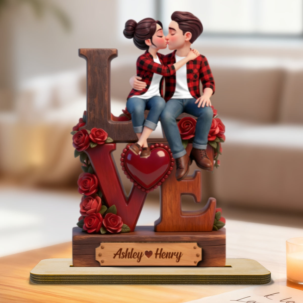 Eternal LOVE Forever Together Roses - Personalized 2-Layered Wooden Plaque - Heartfelt Anniversary Gift, Wedding Gift For Couple, For Him, For Her