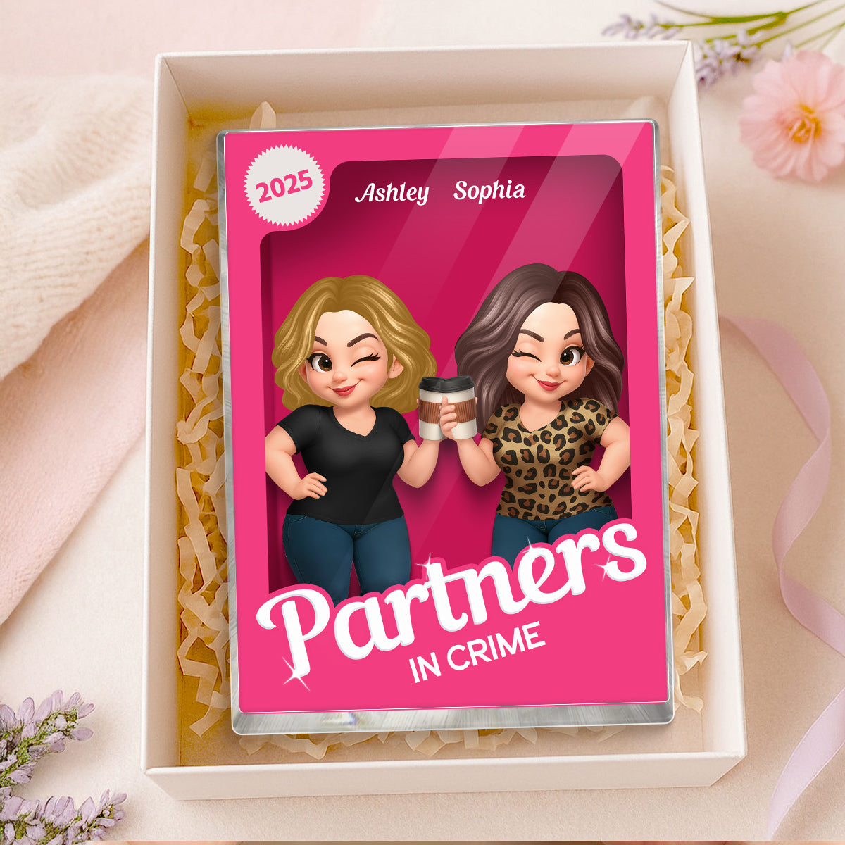 Besties Forever Pink Action Figure 3D Effect - Personalized Acrylic Block Plaque - Meaningful Gift For Best Friend