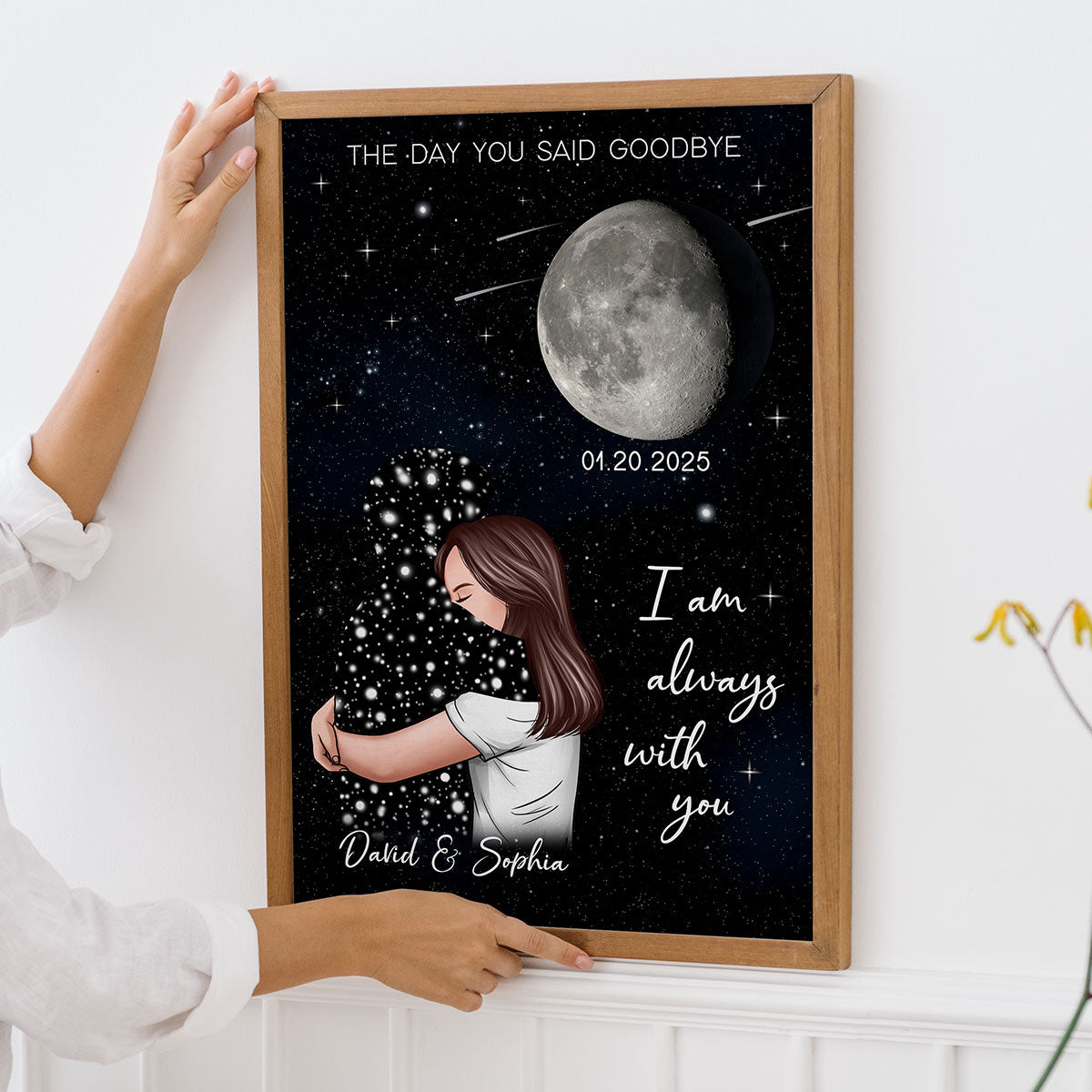 The Day You Said Goodbye Woman With Lost Loved One Memorial Moon Phase Personalized Poster