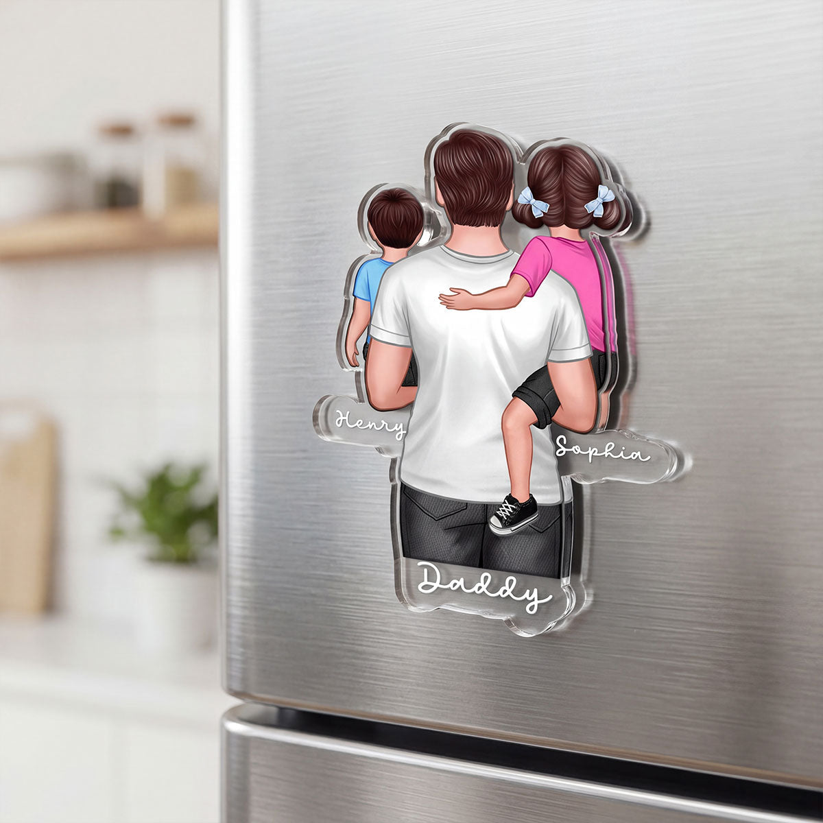 Dad Grandpa Papa Holding Kids - Personalized Acrylic Fridge Magnet - Father's Day Gift For Dad, Grandpa, Papa