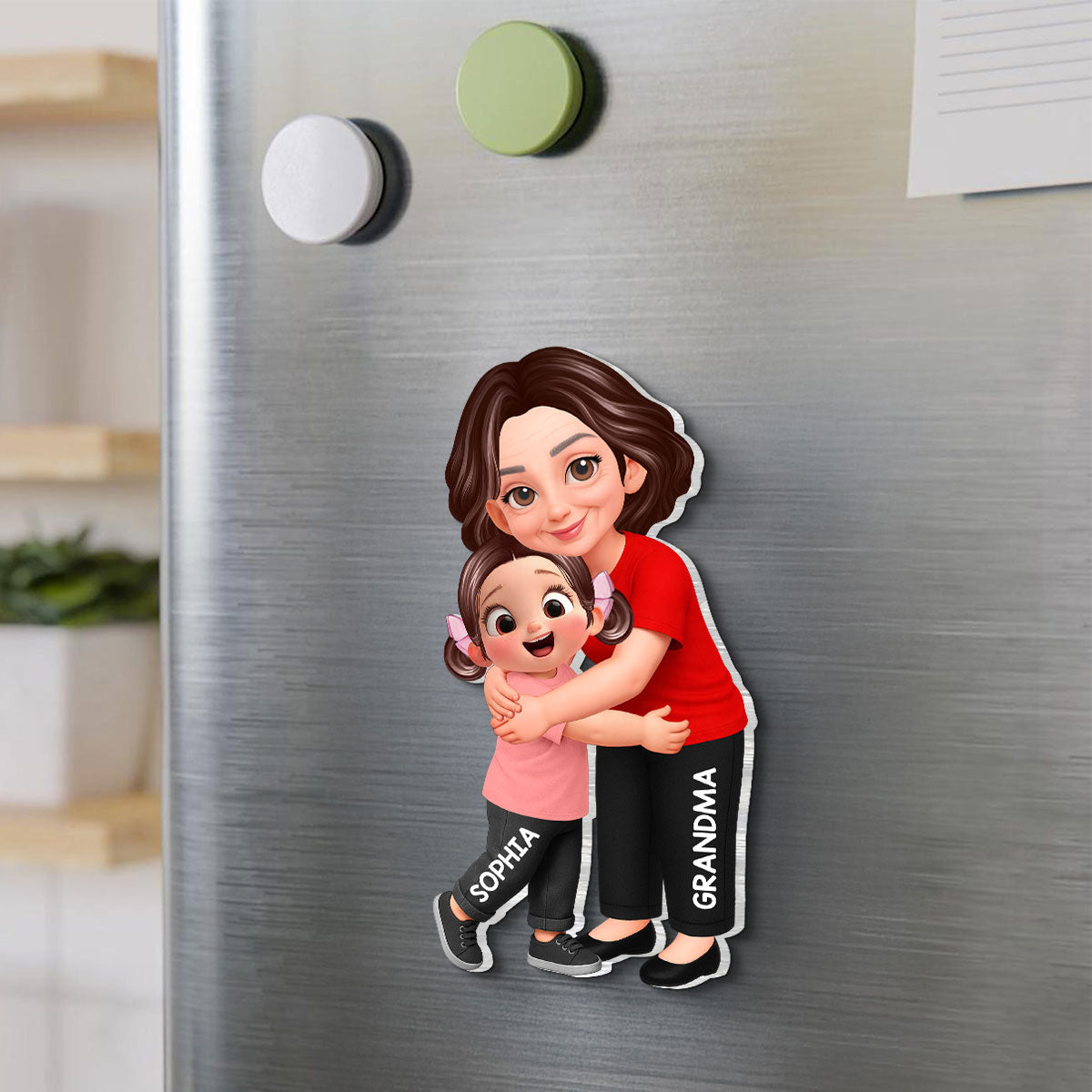 Grandma Grandkids Hugging - Personalized Acrylic Fridge Magnet - Heartfelt Gift For Grandma, Mom, Wife