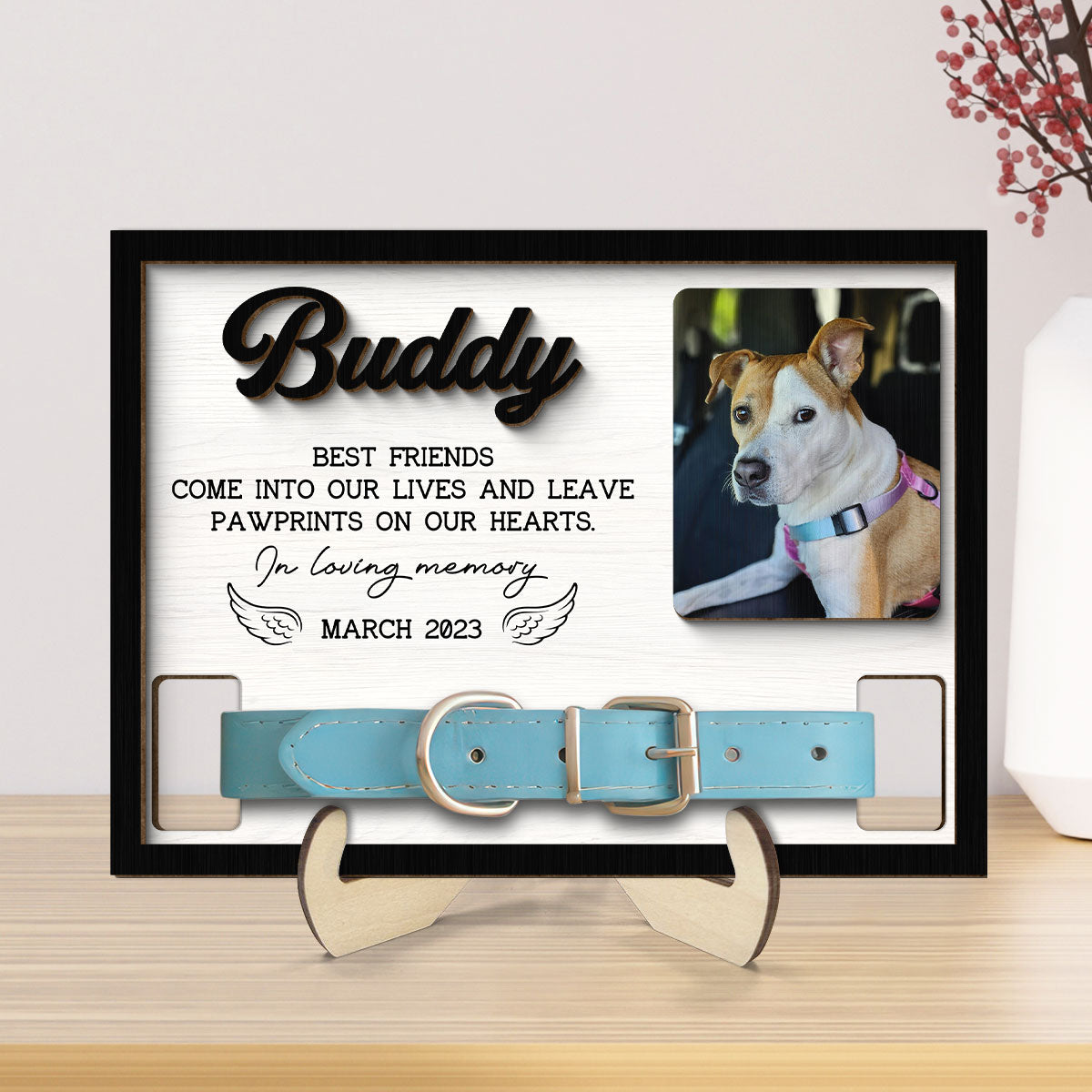 Pet Loss Dog Cat Photo Memorial Remembrance Gift Pet Collar Keepsake Personalized Wooden Pet Collar Holder