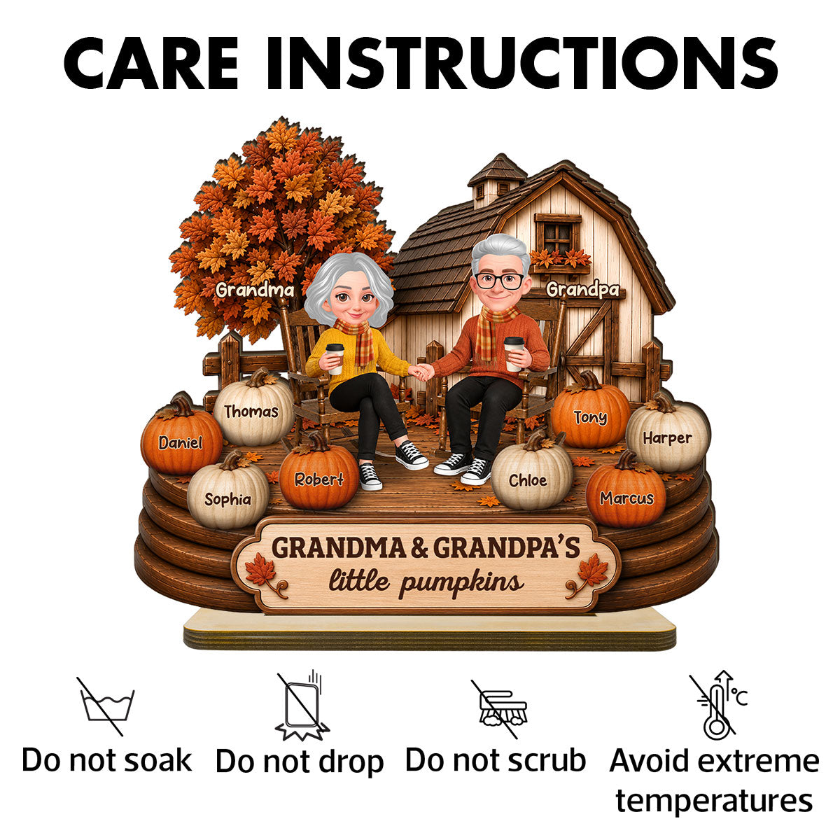 Fall Season Cozy Warm Farmhouse Style Grandma Grandpa Little Pumpkins - Personalized 2-Layered Wooden Plaque - Fall Decor For Grandparents