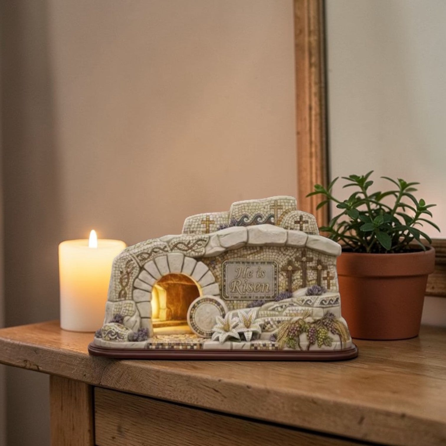 Easter Resurrection 2D Wooden Block Sign – He Is Risen Christian Decor