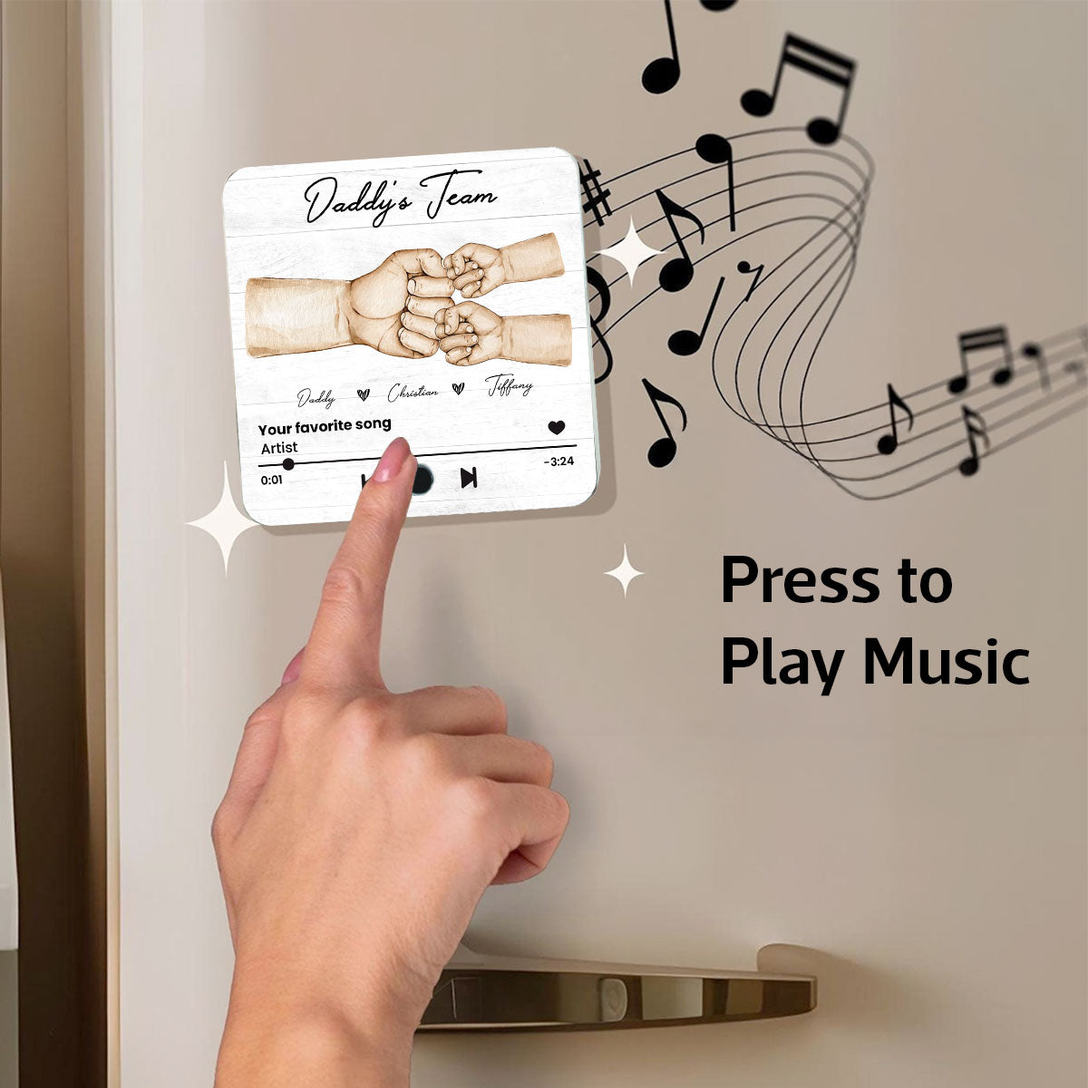 Daddy's Team Fist Bump Personalized Personalized Music Fridge Magnet, Heartfelt Gift For Dad