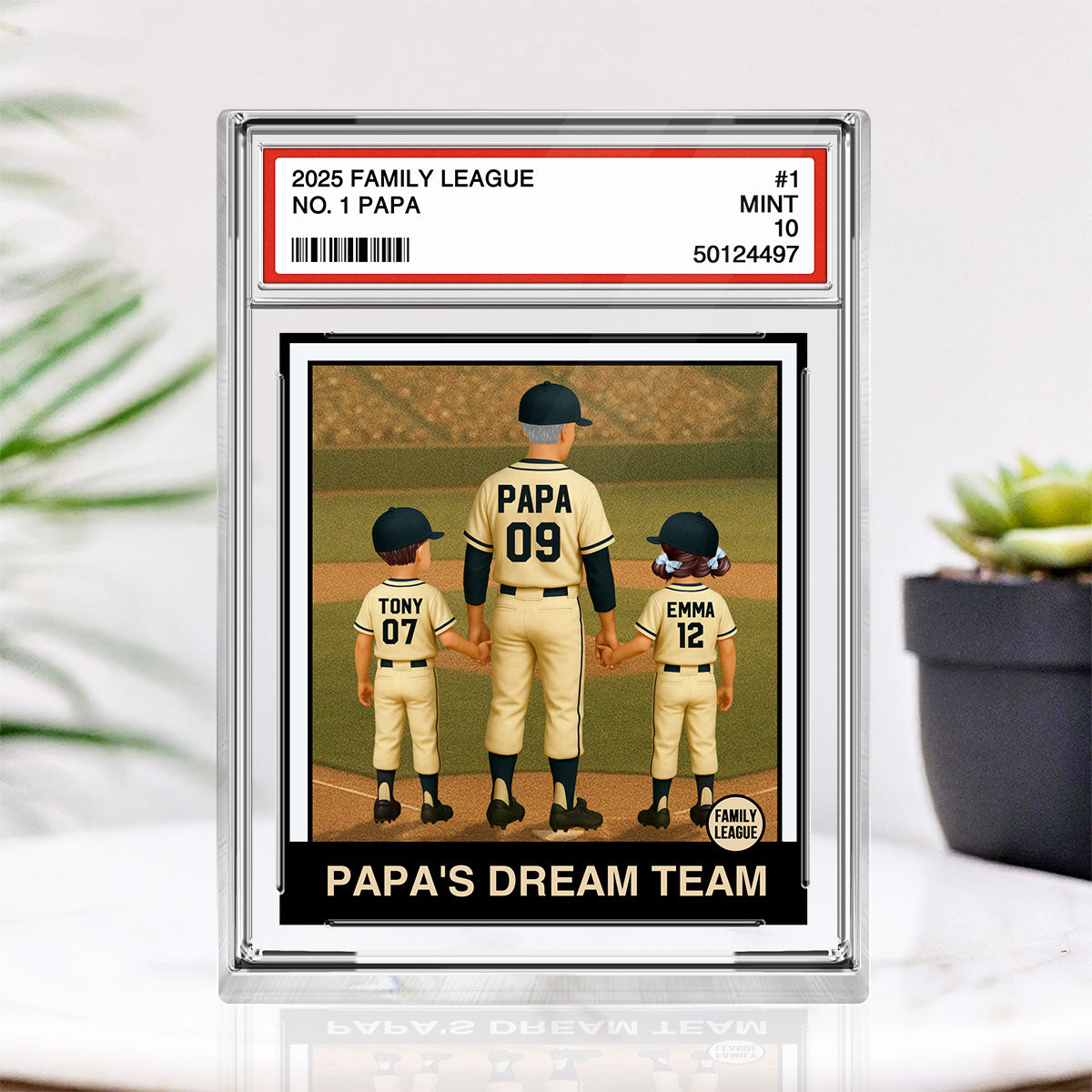 Baseball No. 1 Grandpa Man & Kids Trading Card Style Personalized Acrylic Block Plaque