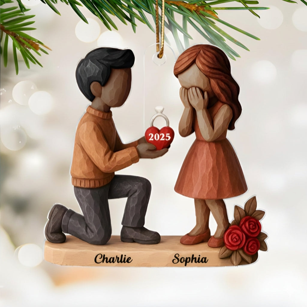 Couple Marriage Proposal - Personalized Acrylic Ornament - Newly Engaged Gift, "She Said Yes!" Ornament, Custom Just Engaged Gifts for Couples