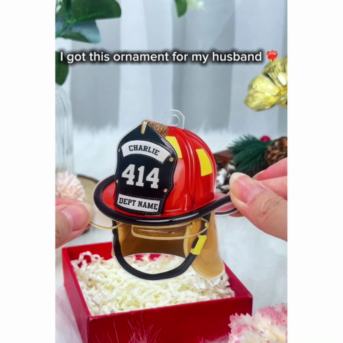 3D Effect Firefighter Helmet - Personalized Acrylic Ornament- Gift For Firefighter