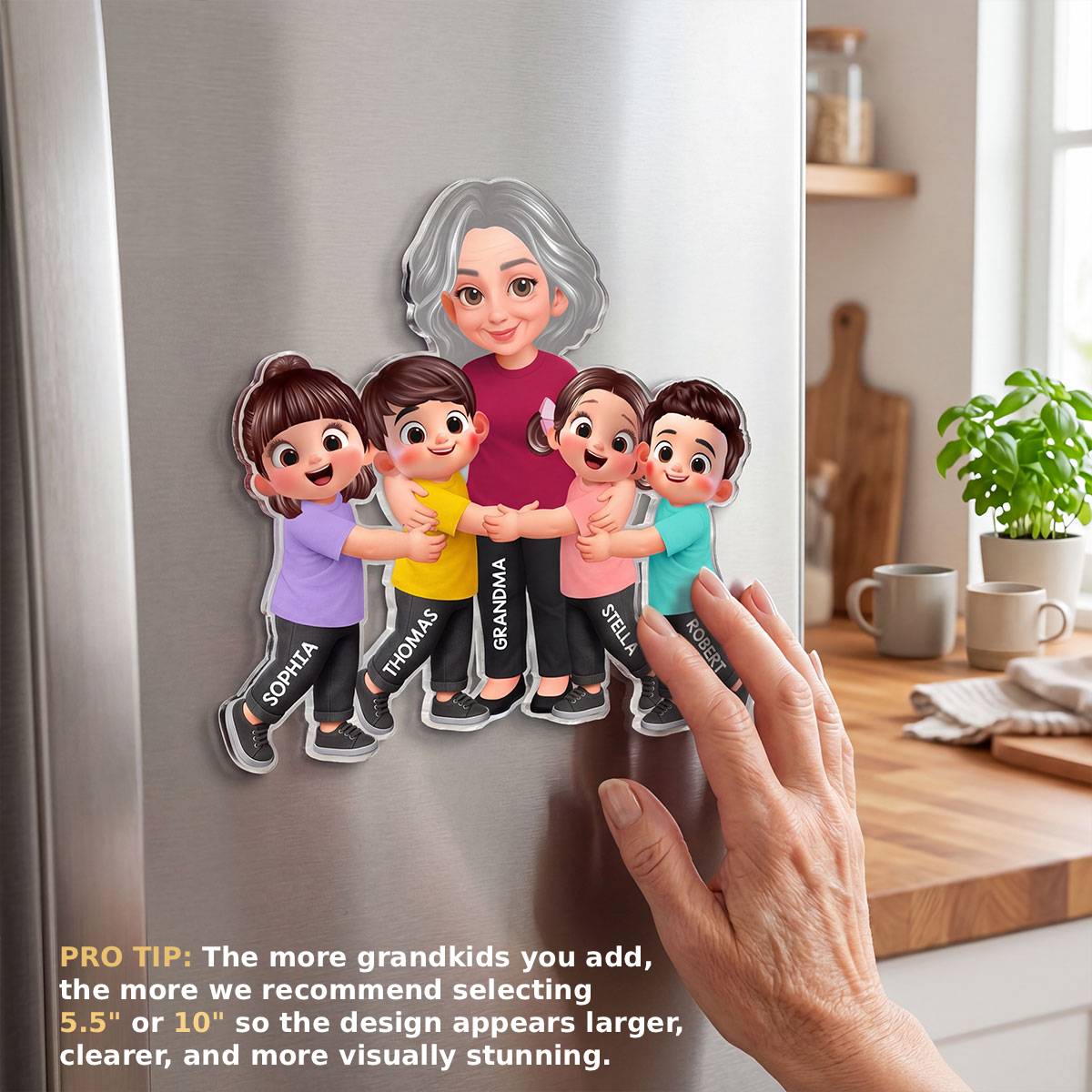 Grandma Grandkids Hugging - Personalized Acrylic Fridge Magnet - Heartfelt Gift For Grandma, Mom, Wife