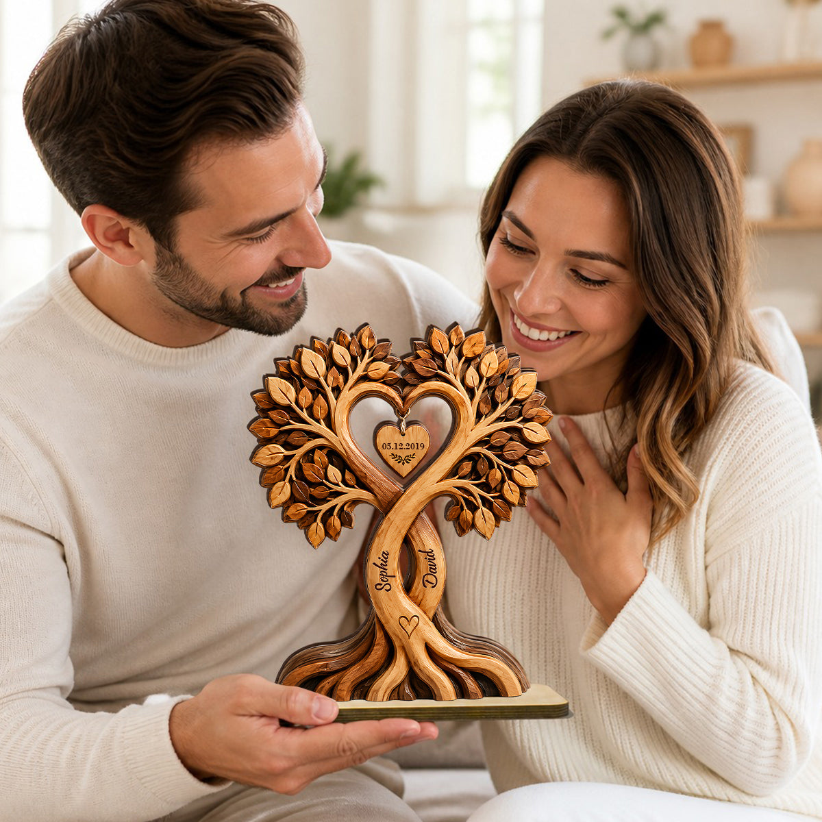 Couple Heart Tree - Personalized 2-Layered Wooden Plaque - Anniversary Gift for Him, Gift for Her