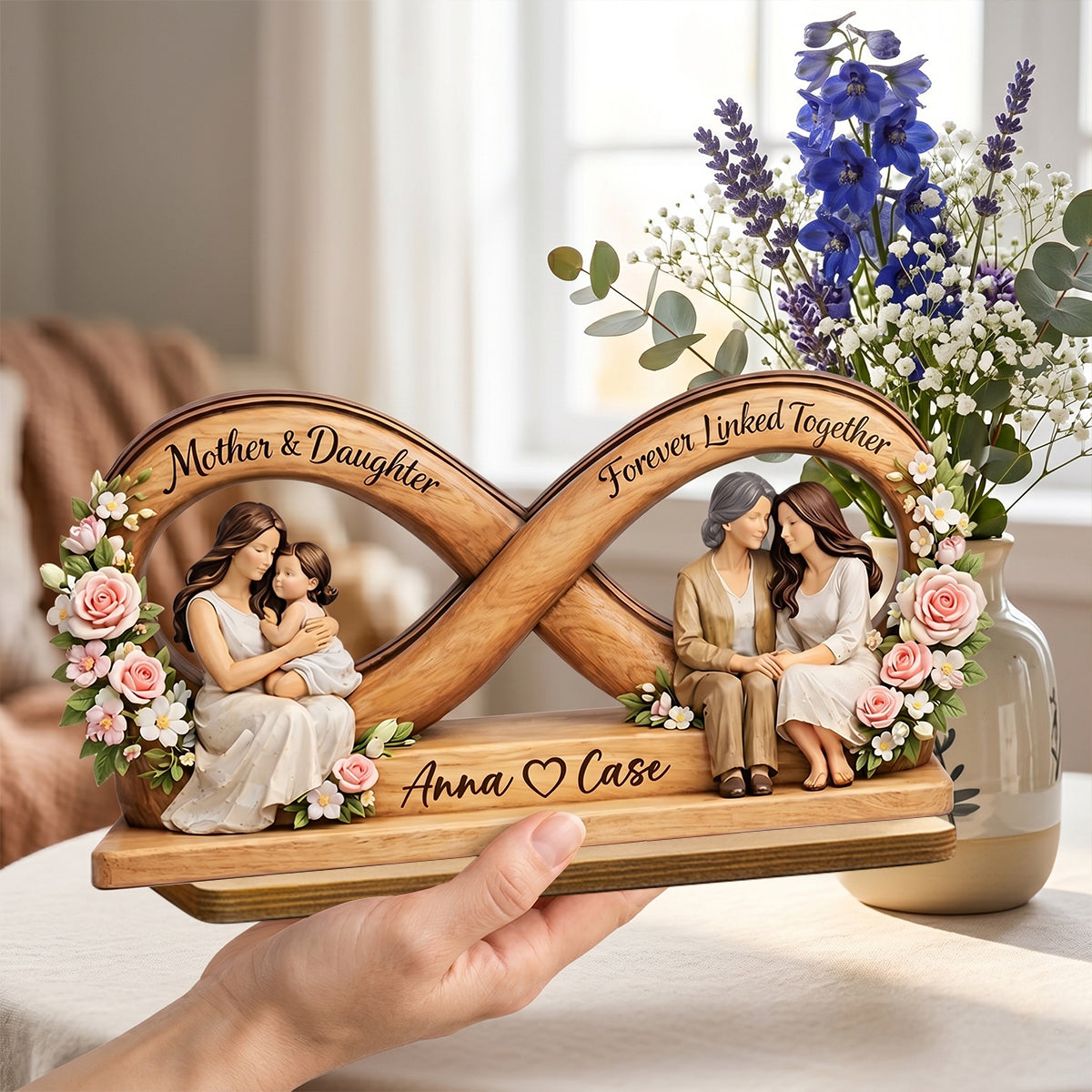 Mother & Daughter Forever Linked Together - Personalized 2-Layered Wooden Plaque - Mother Day's Gift For Mom, Gift For Daughter