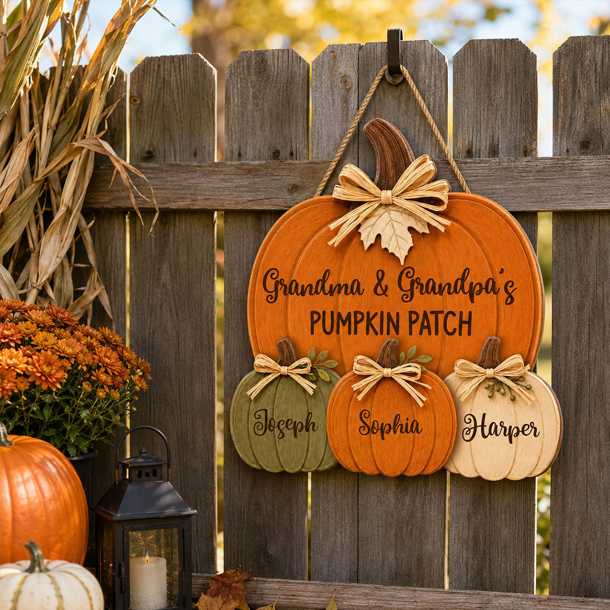Grandma Grandpa's Pumpkin Patch 2D Flat - Personalized Door Hanger - Fall Season Decor For Grandparents