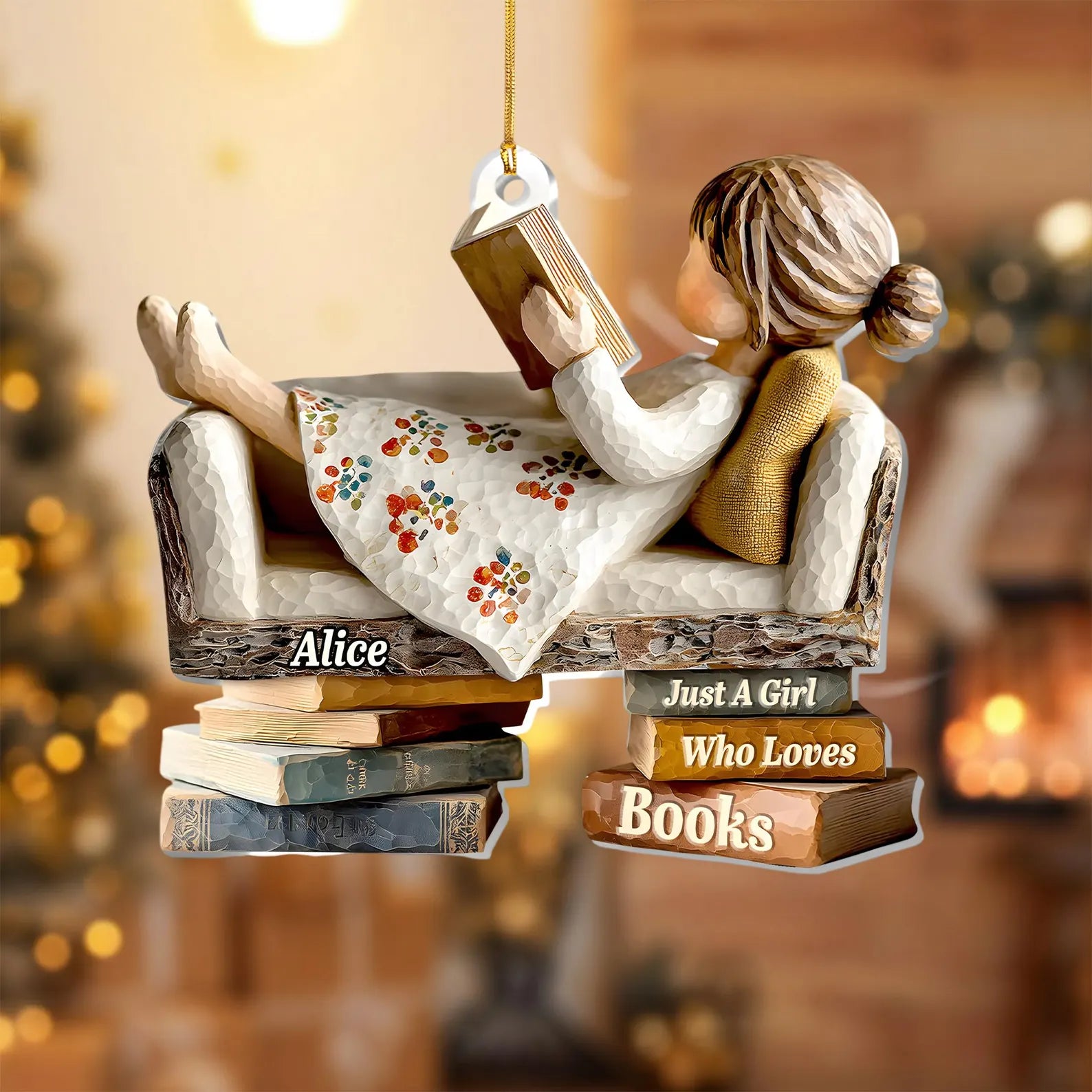 Just a Girl Who Loves Books Ornament, Personalized Reading Girl Ornament, Book Lover Christmas Gift