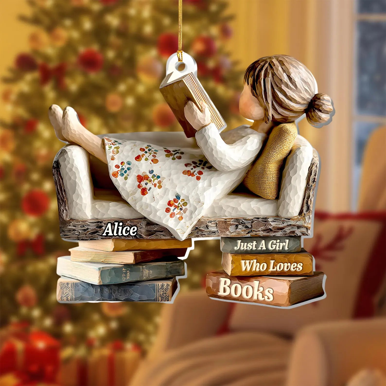 Just a Girl Who Loves Books Ornament, Personalized Reading Girl Ornament, Book Lover Christmas Gift