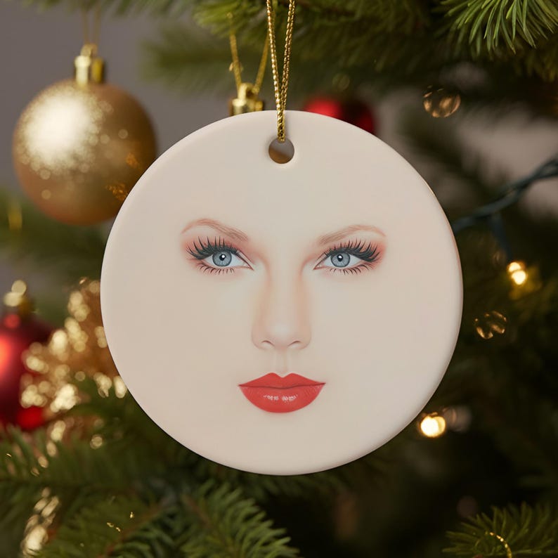 Taylor Christmas Face Cute Ornament, Funny Swift Fans Custom Gift Christmas Tree Decor, Xmas Keepsake Personalized Music Ceramic Ornament