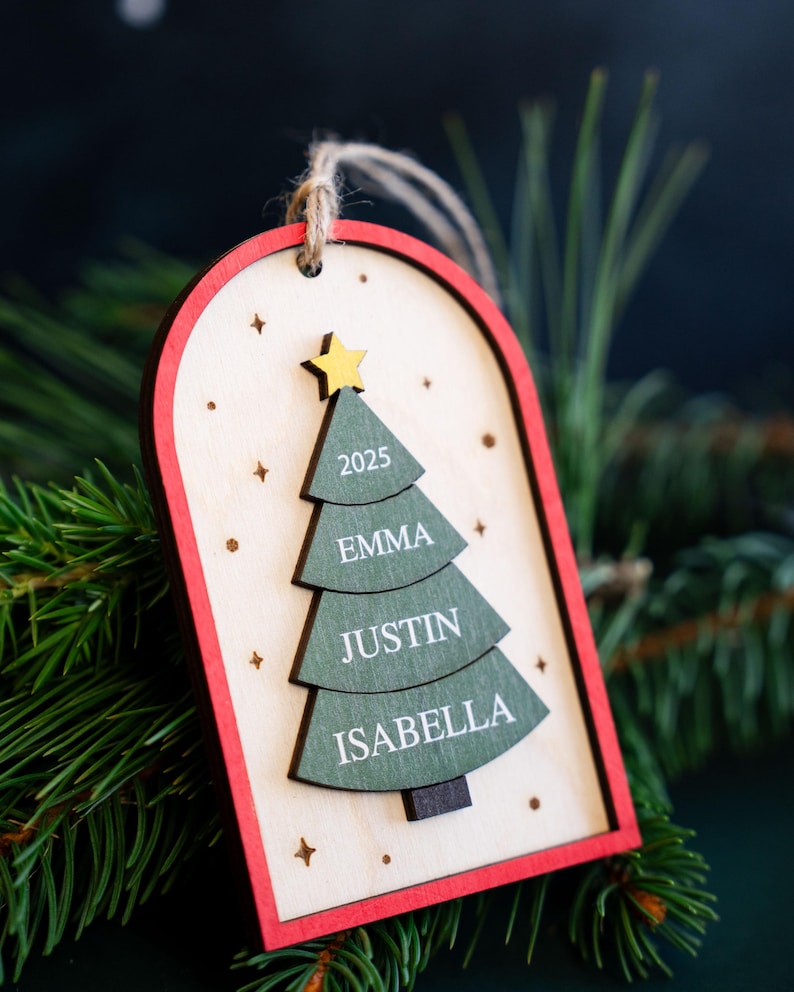 Family Christmas Ornament - 2025 Personalized 3D Ornament With Names - Christmas Tree Ornament