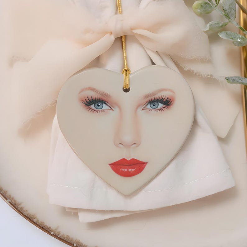 Taylor Christmas Face Cute Ornament, Funny Swift Fans Custom Gift Christmas Tree Decor, Xmas Keepsake Personalized Music Ceramic Ornament