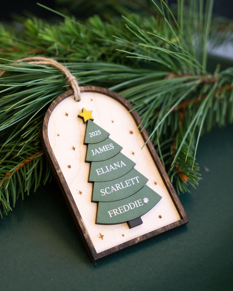 Family Christmas Ornament - 2025 Personalized 3D Ornament With Names - Christmas Tree Ornament