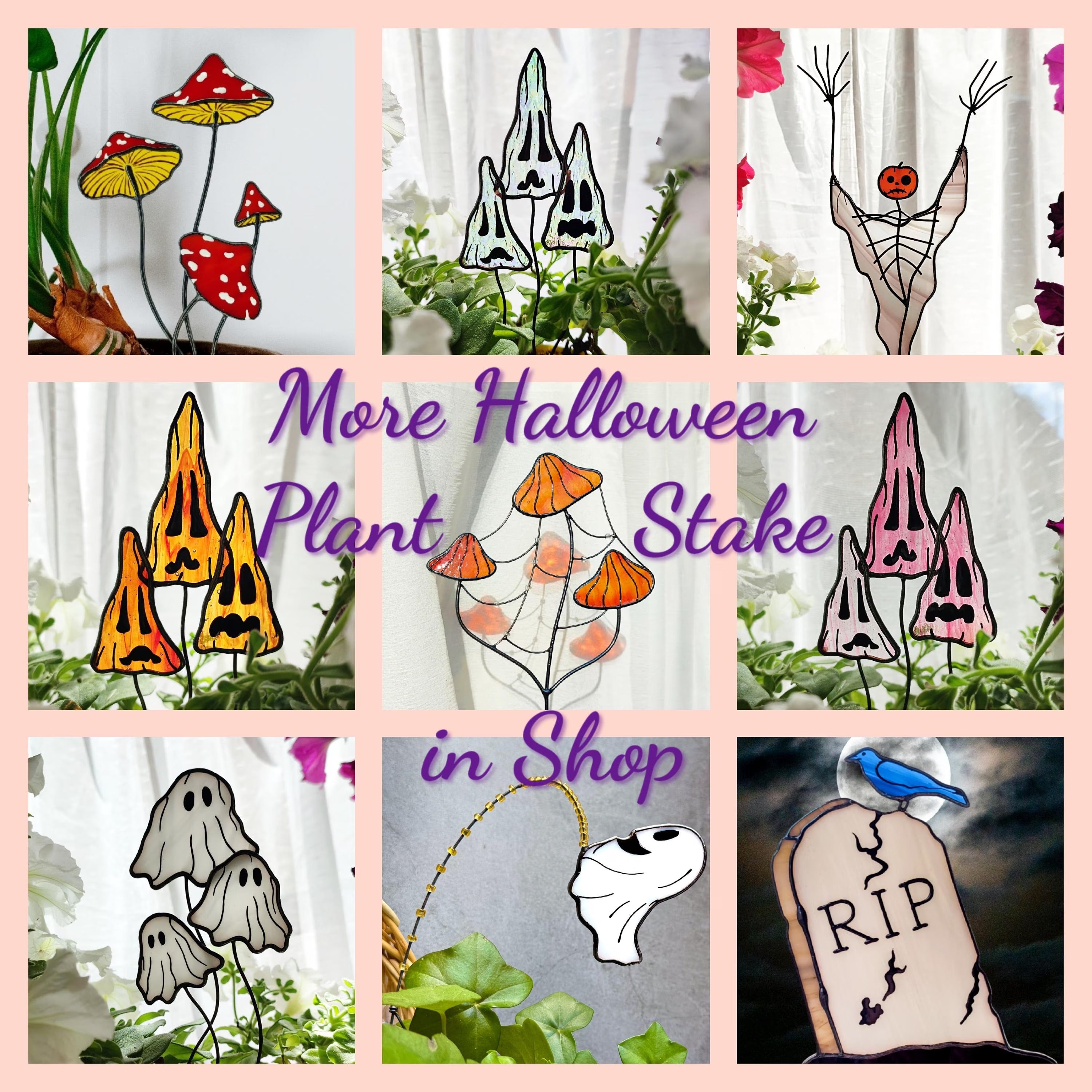 Whimsical Peeing Ghost Plant Stake. Handmade Stained Glass Halloween Decor for Indoor Plants, Gardens or Spooky Fall Gifts.