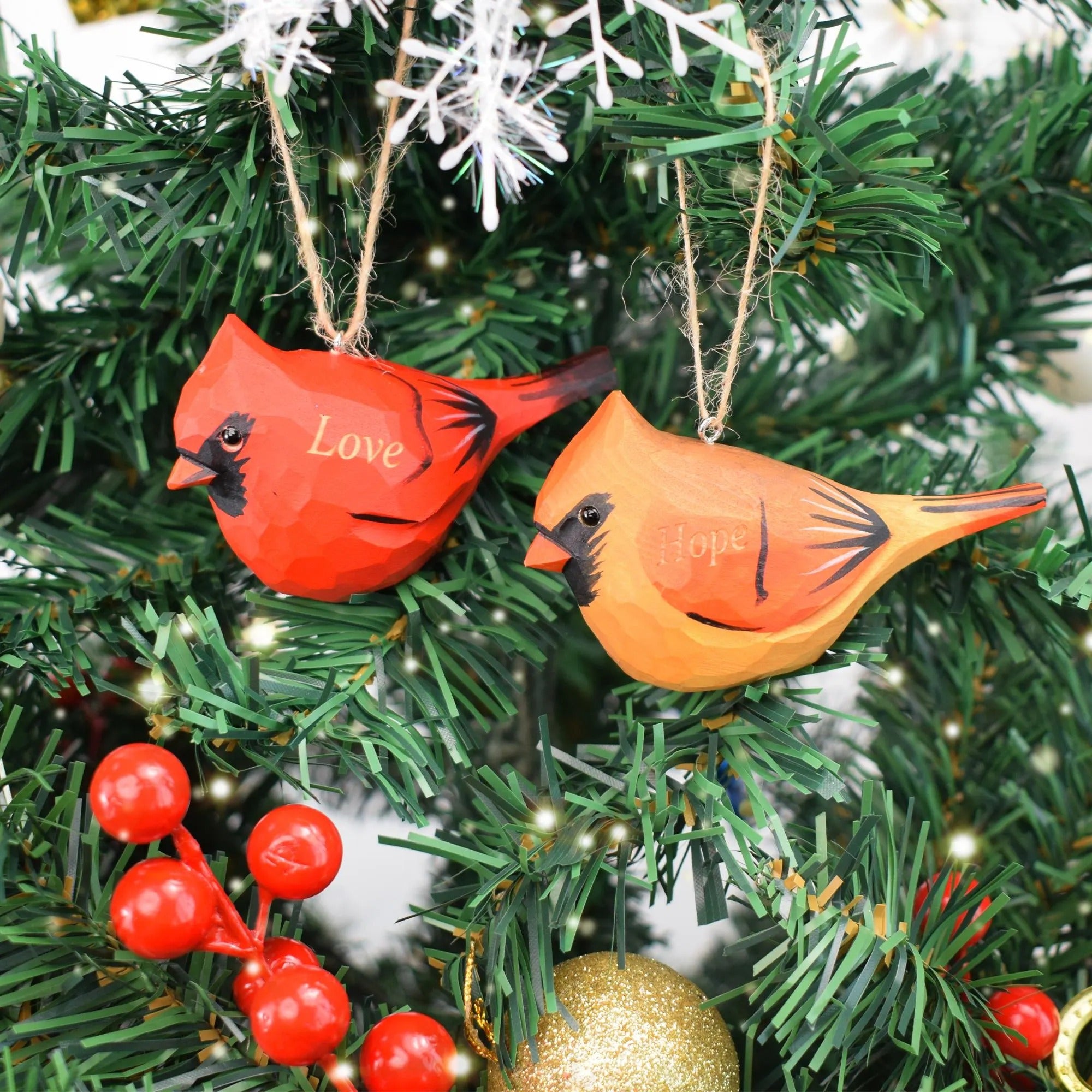 Handmade Wooden Cardinal Ornaments,Christmas Tree Decor,Chubby Birds Hanging ,Gift Bird lover