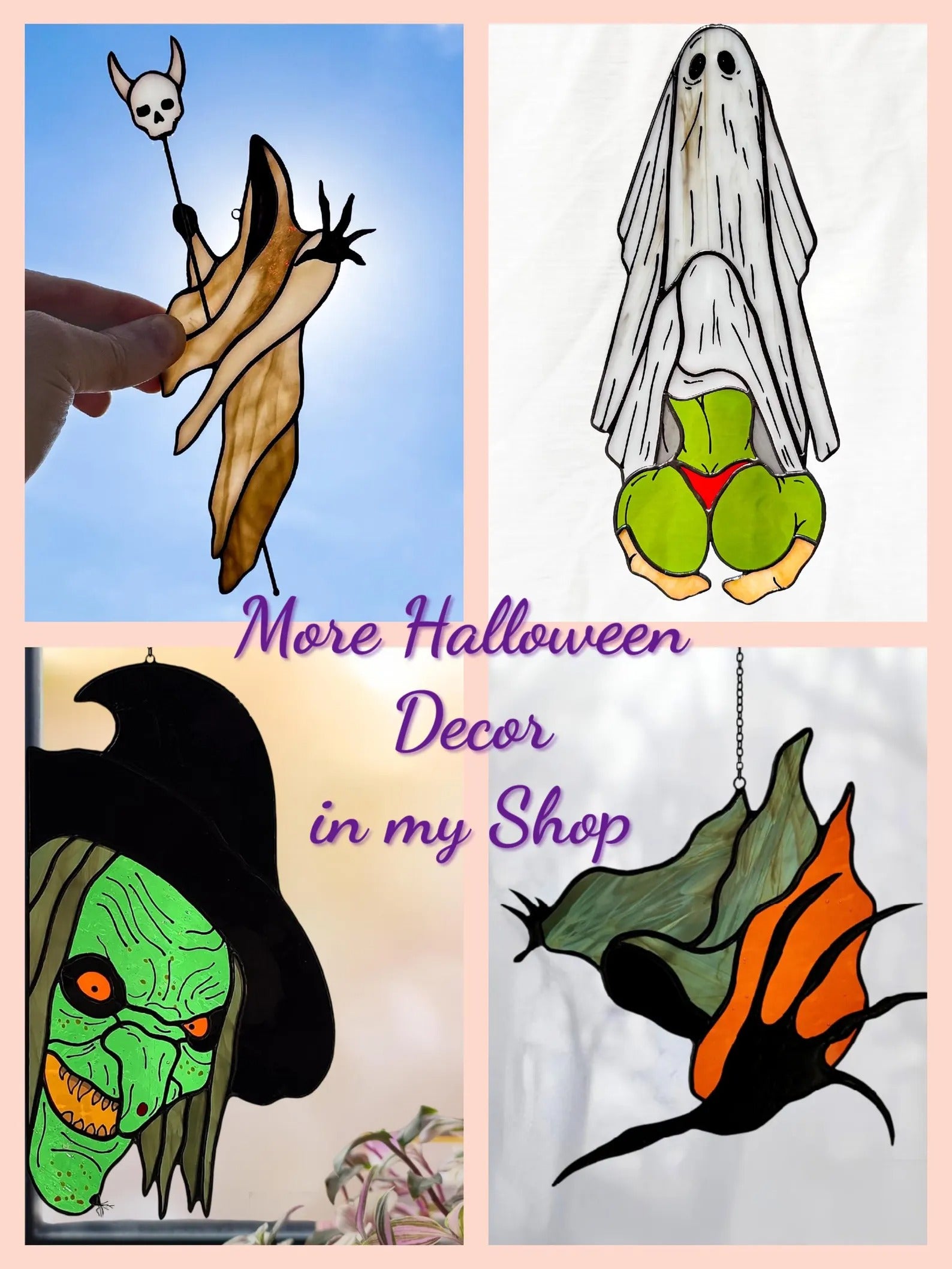 Funny Ghost Stained Glass. Handmade Halloween Decor for Spooky Season. Hilarious Ghost Suncatcher for Witchy Homes & Unusual Window Art Fans