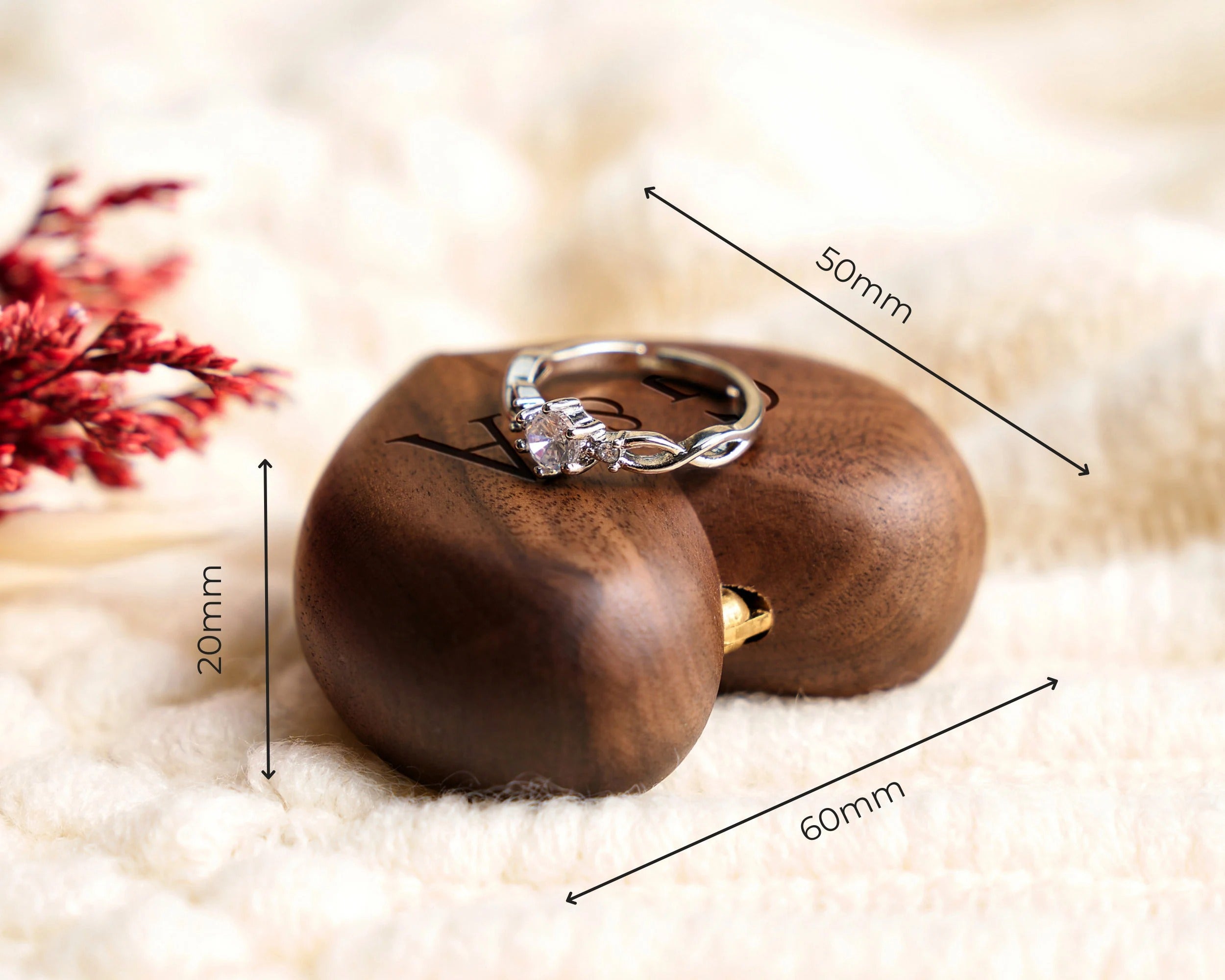 Custom Heart Shaped Wooden Ring Holder, Personalized Wedding Ring Box, Ring Bearer Holder, Anniversary Gift for Couple, Engagement Box