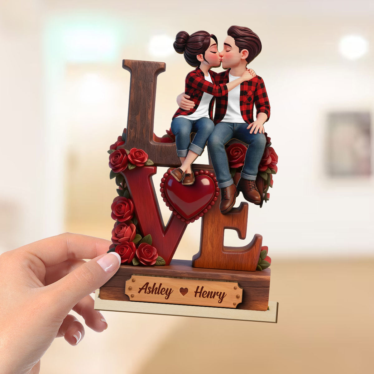 Eternal LOVE Forever Together Roses - Personalized 2-Layered Wooden Plaque - Heartfelt Anniversary Gift, Wedding Gift For Couple, For Him, For Her