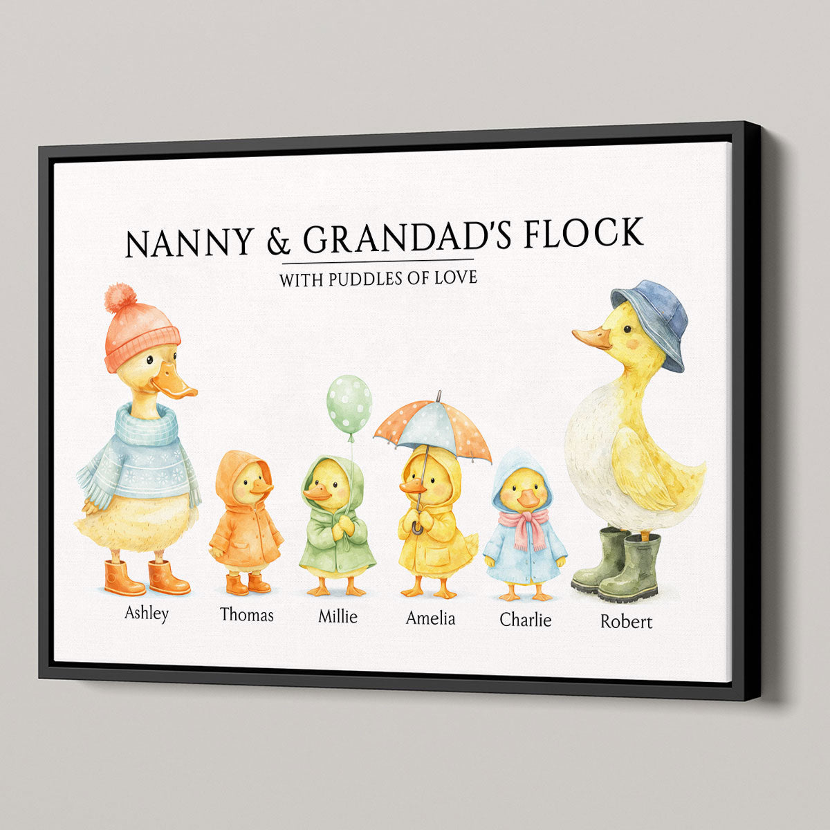 Nanny & Granddad's Flock with Puddles of Love - Personalised Poster - Gift for Grandparents
