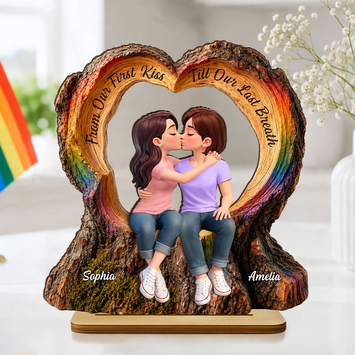 From Our First Kiss Till Our Last Breath LGBT+ Couple - Personalized 2-Layered Wooden Plaque - Gift For Couple, Happy Pride Month