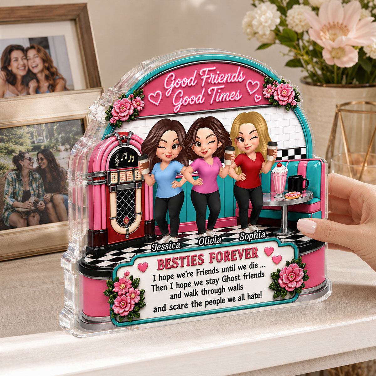 Besties Coffee Date Good Times Good Friends Best Memories Together - Personalized Acrylic Block Plaque - Birthday Gift, Gift For Best Friends