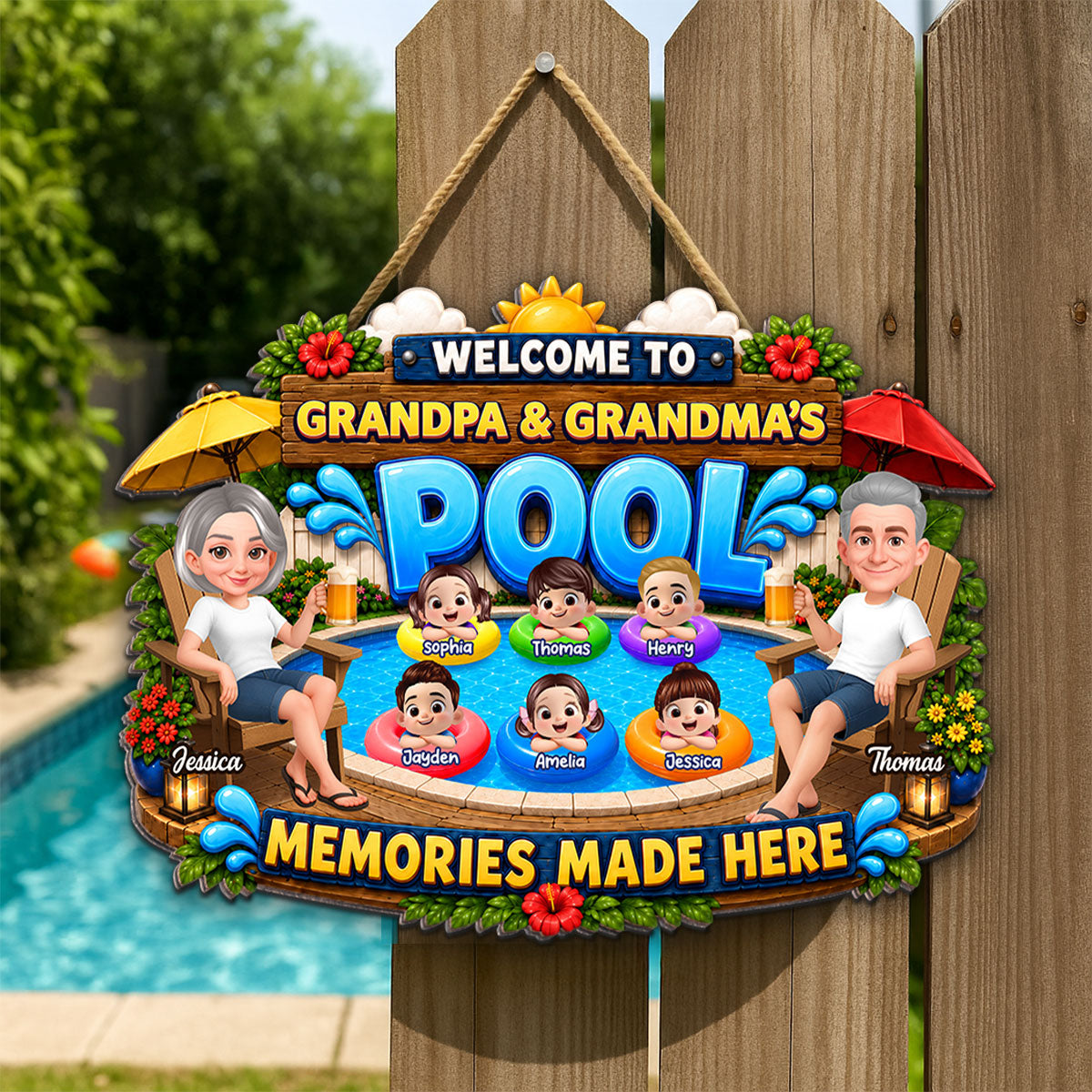 Welcome To Grandma Grandpa Pool Summer - Personalized Wood Sign - Gift For Grandparents, Summer Decoration