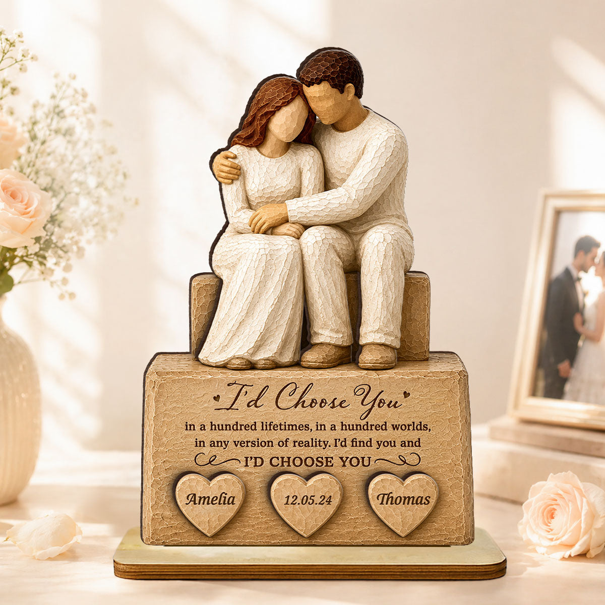 I'd Choose You Husband and Wife Couple - Personalized 2-Layered Wooden Plaque - Heartfelt Anniversary Gift for Her, for Him