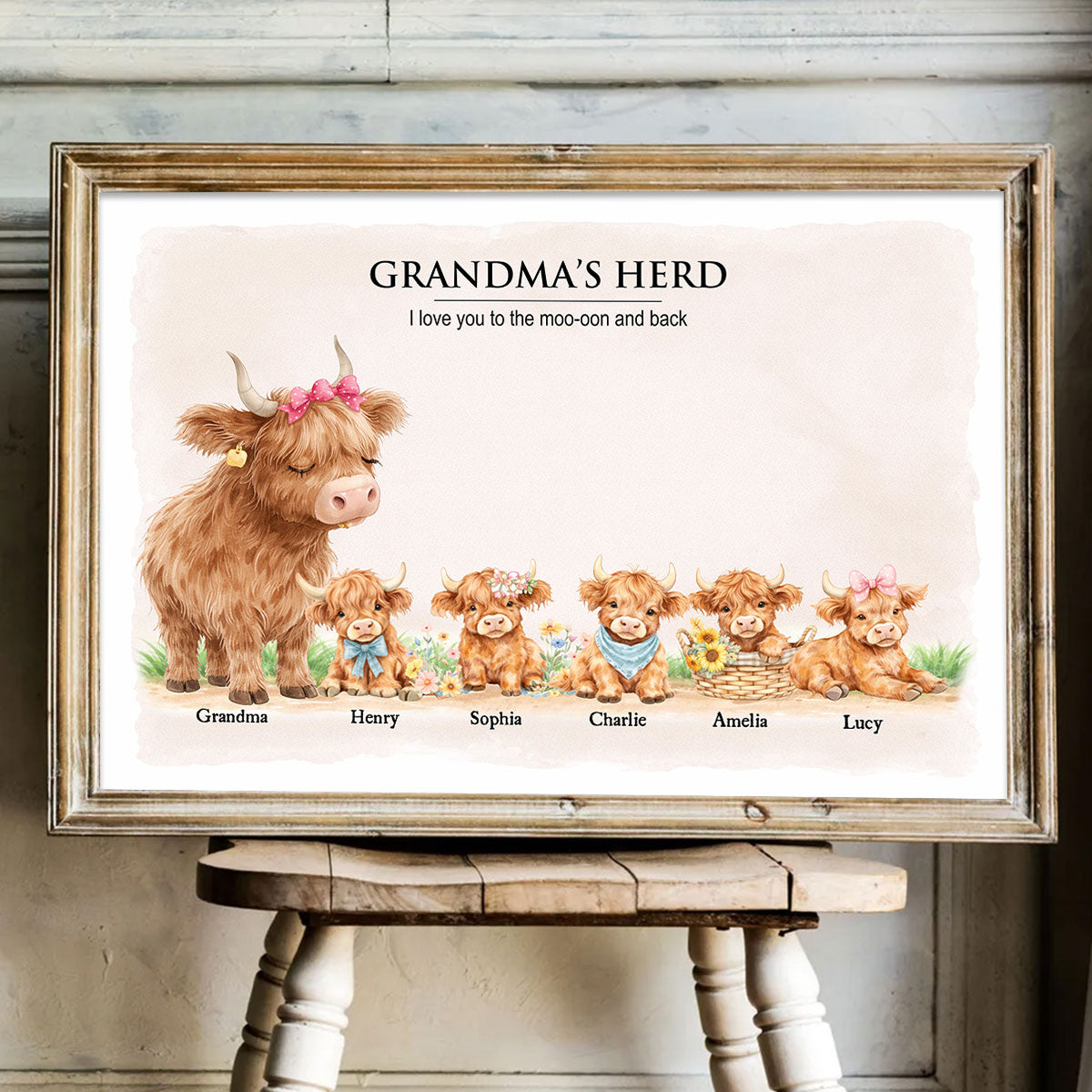 Grandma and Grandpa's Herd Highland Cow Family - Personalized Poster - Gift for Grandma, Grandpa