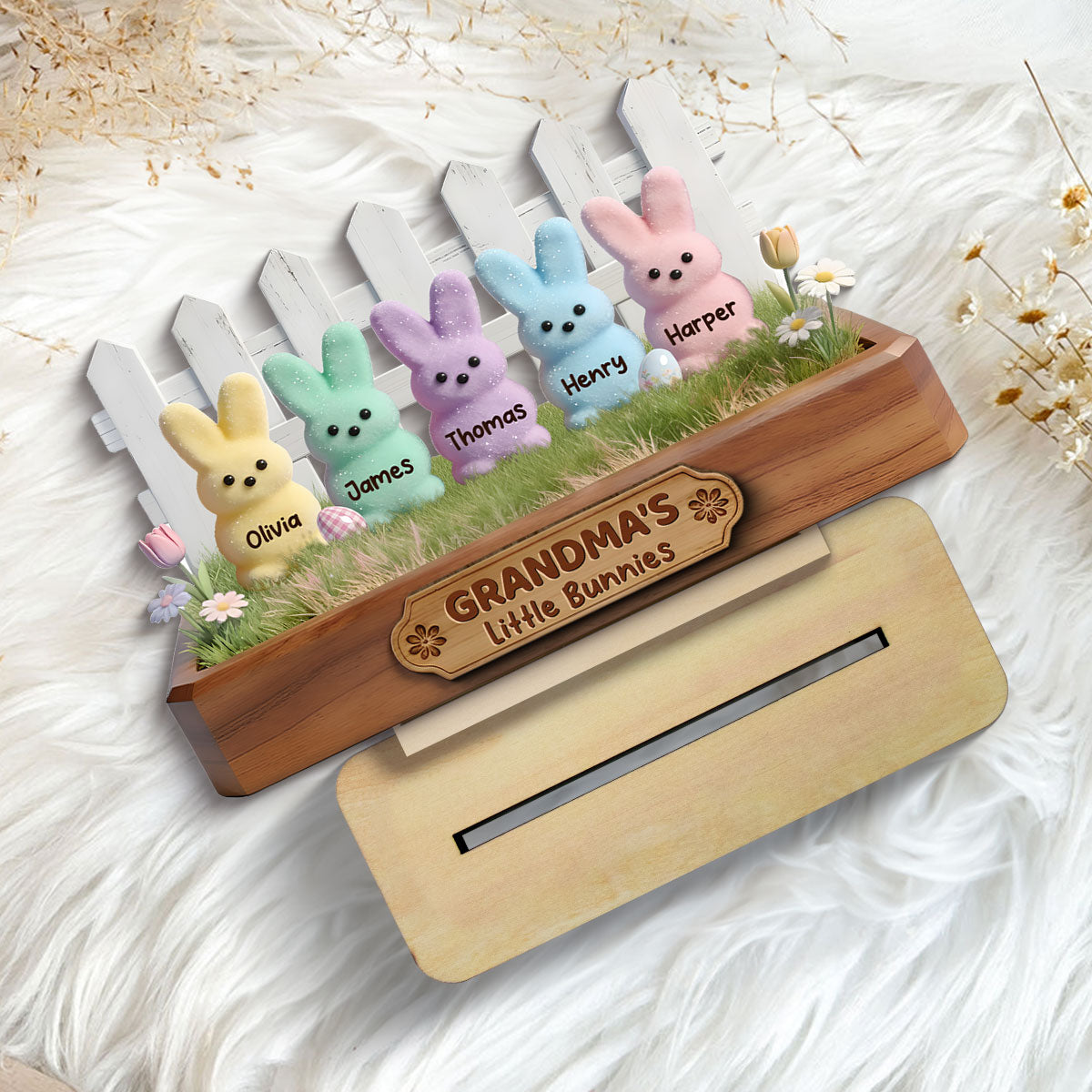 Happy Easter Grandma Little Bunnies - Personalized 2-Layered Wooden Plaque - Easter Gift For Grandma, Easter Decoration