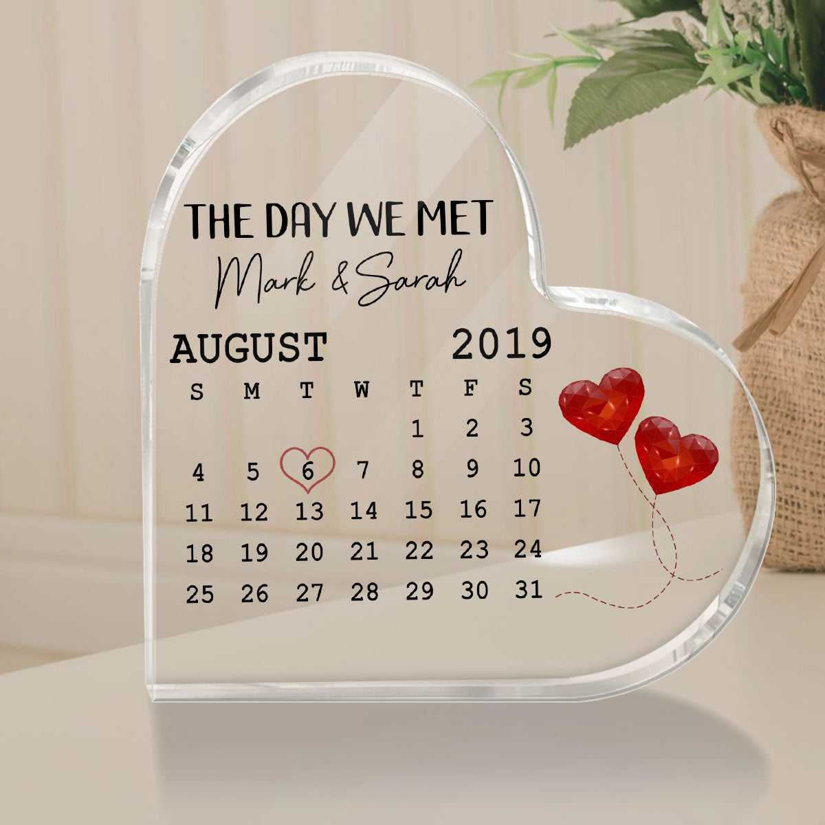 Anniversary Day Simple Calendar Keepsake Personalized Acrylic Heart Plaque - Anniversary Gift For Couple - Gift For Him - Gift For Her