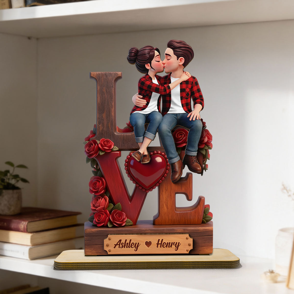 Eternal LOVE Forever Together Roses - Personalized 2-Layered Wooden Plaque - Heartfelt Anniversary Gift, Wedding Gift For Couple, For Him, For Her