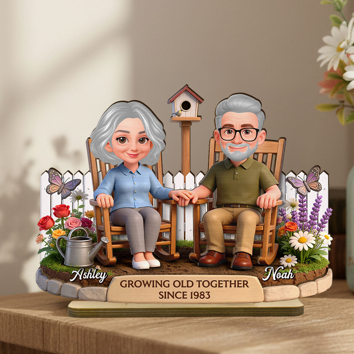 Eternal Love Couple Backyard Garden Growing Old Together - Personalized 2-Layer Wooden Plaque - Heartfelt Valentine's Day, Anniversary Gift For Couple, Gift For Him, For Her
